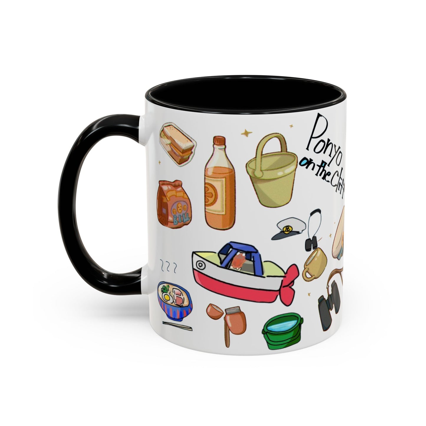 Ponyo Accent Mug – Studio Ghibli Collage Color Handle Cup 11oz & 15oz – Cute Anime Ocean Gift for Fans