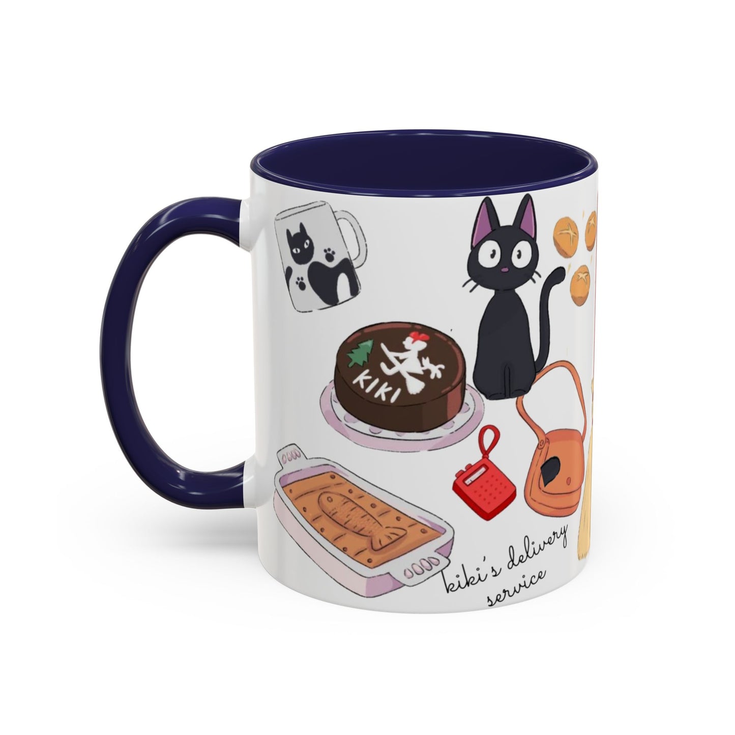 Jiji Funny Accent Mug – Kiki’s Delivery Service Color Handle Cup 11oz & 15oz – Cute Ghibli Cat Anime Gift
