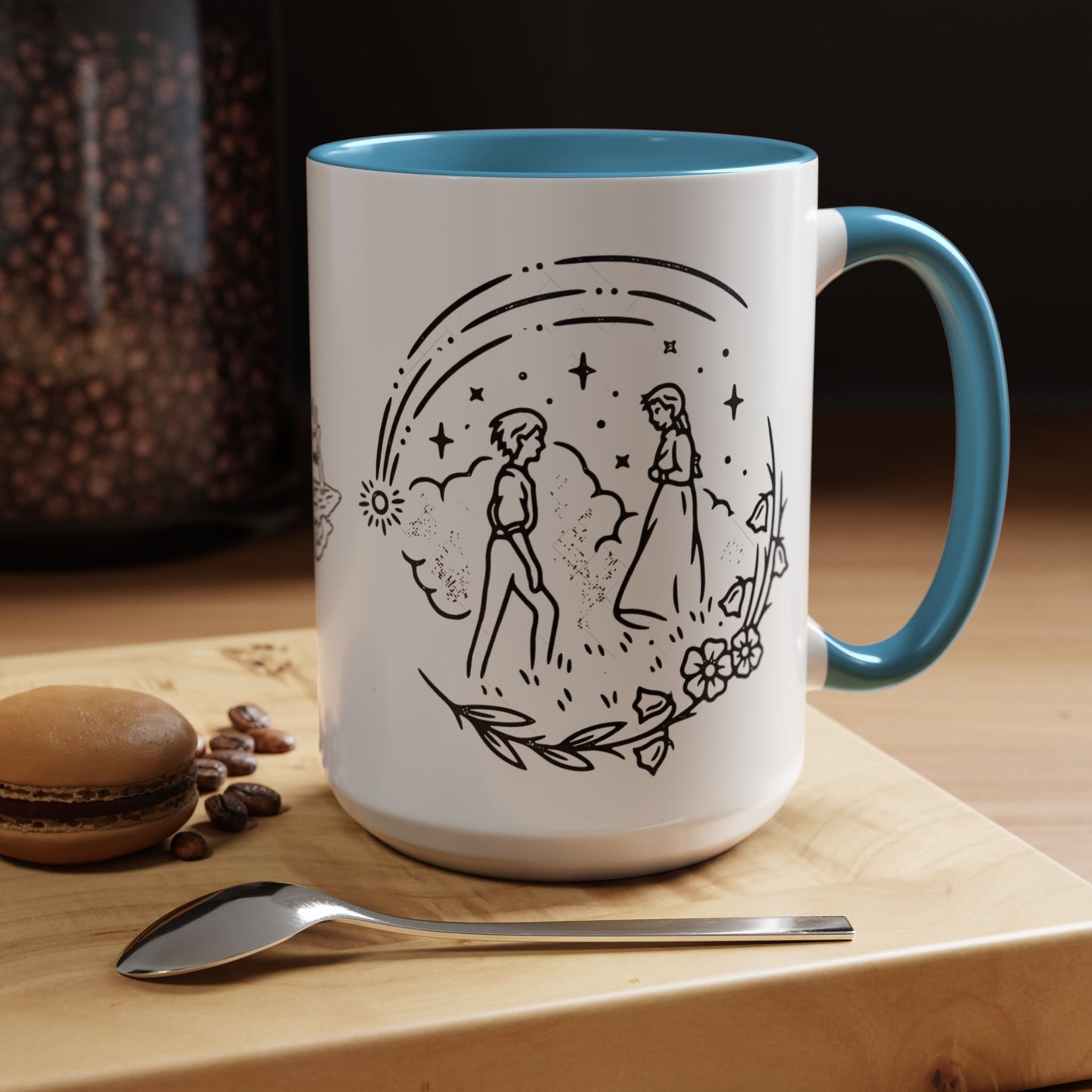 Calcifer Accent Mug – Howl’s Moving Castle Cup with Colored Handle – Studio Ghibli Gift 11oz & 15oz