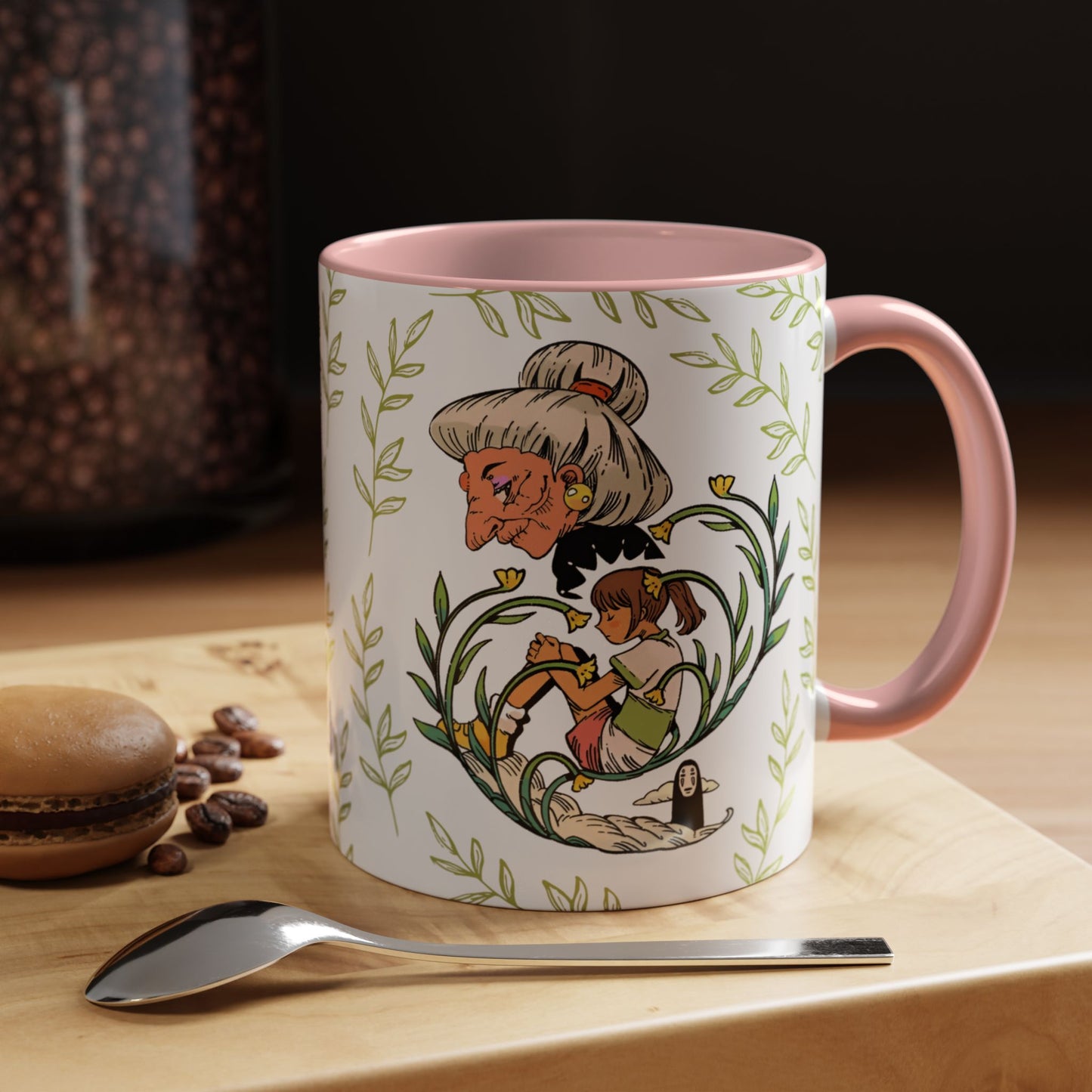 Spirited Away Chihiro Accent Mug – Studio Ghibli Coffee Cup with Colored Handle – 11oz & 15oz Ceramic Anime Gift