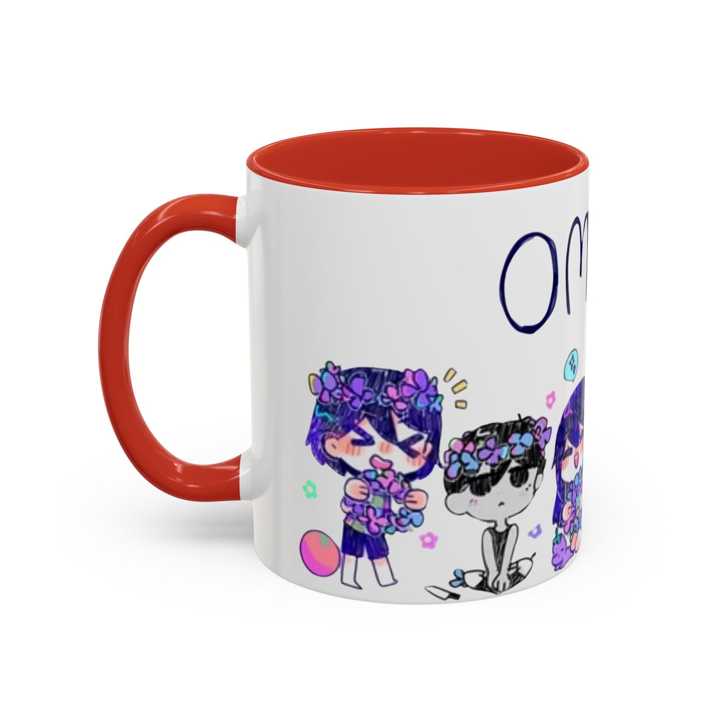 Family Omori Accent Handle Mug – 11oz & 15oz Color Handle Ceramic Cup – Cute Indie Game Gift for Omori Fans