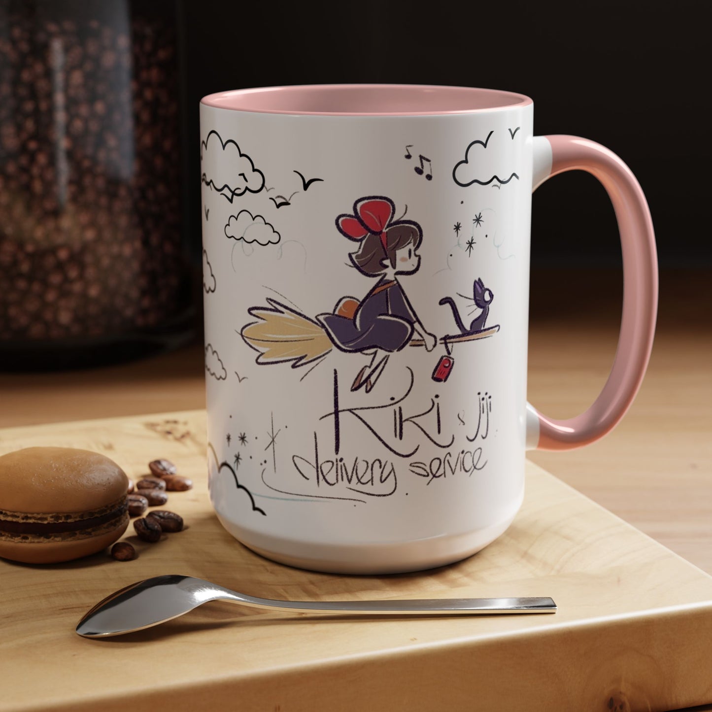 Kiki's Delivery Service Sketch Accent Mug – Studio Ghibli Ceramic Cup – 11oz & 15oz Anime Gift