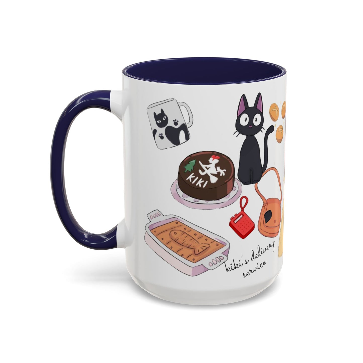 Jiji Funny Accent Mug – Kiki’s Delivery Service Color Handle Cup 11oz & 15oz – Cute Ghibli Cat Anime Gift