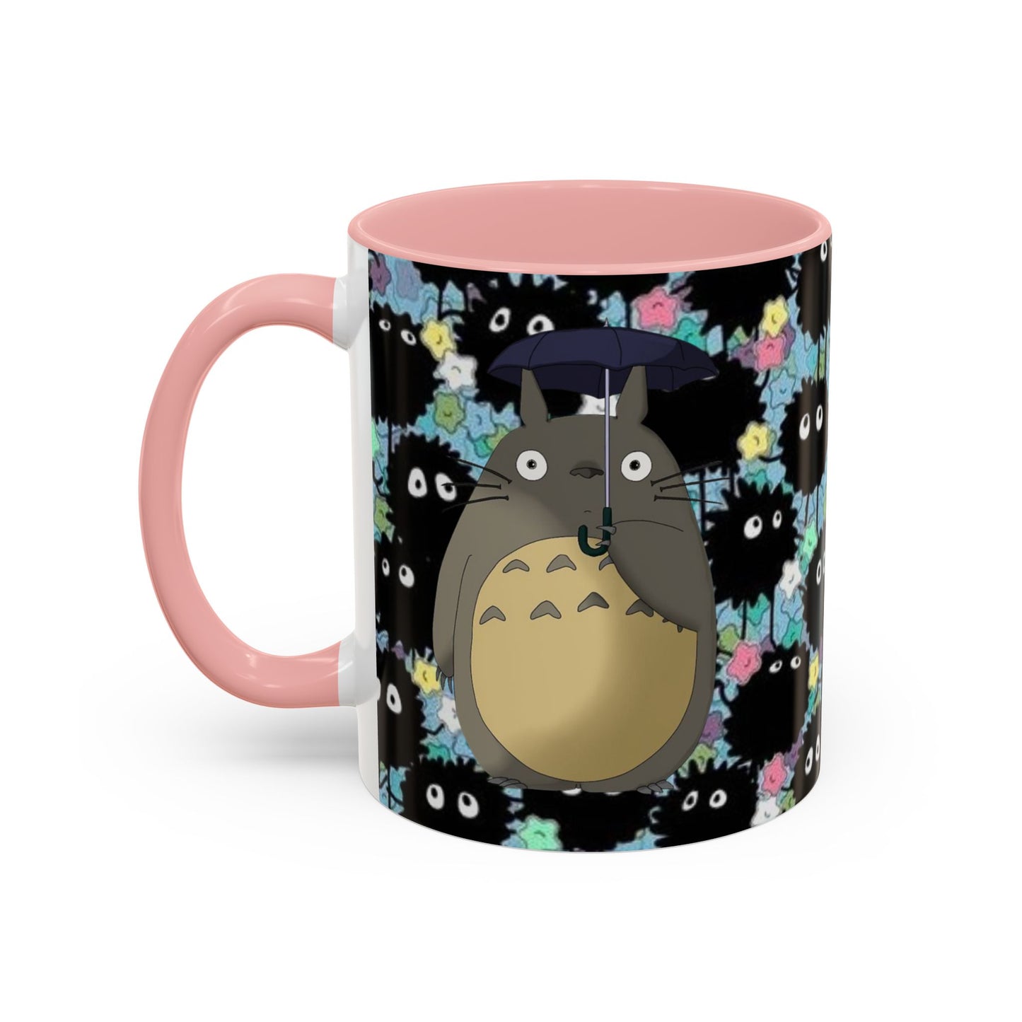 Totoro & Soot Sprites Accent Mug – Studio Ghibli Color Handle Cup – 11oz & 15oz Ceramic Anime Gift