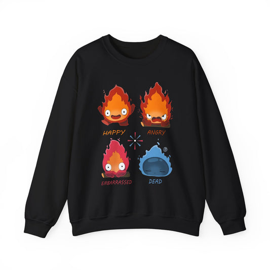 Calcifer Funny Faces Sweatshirt – 100% Cotton Howl’s Moving Castle Pullover for Studio Ghibli Fans