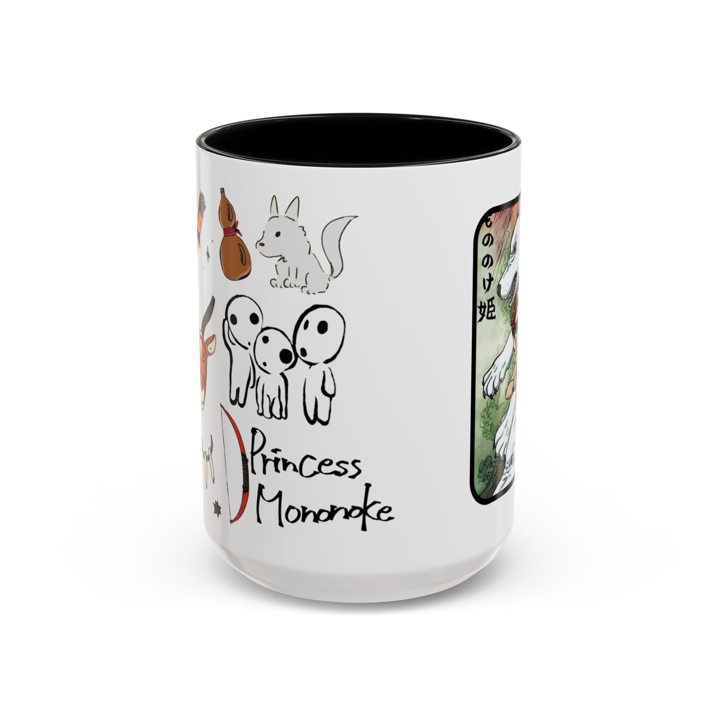 Princess Mononoke Accent Mug – Ghibli Collage Color Handle Cup 11oz & 15oz – Fantasy Anime Gift with San & Kodama