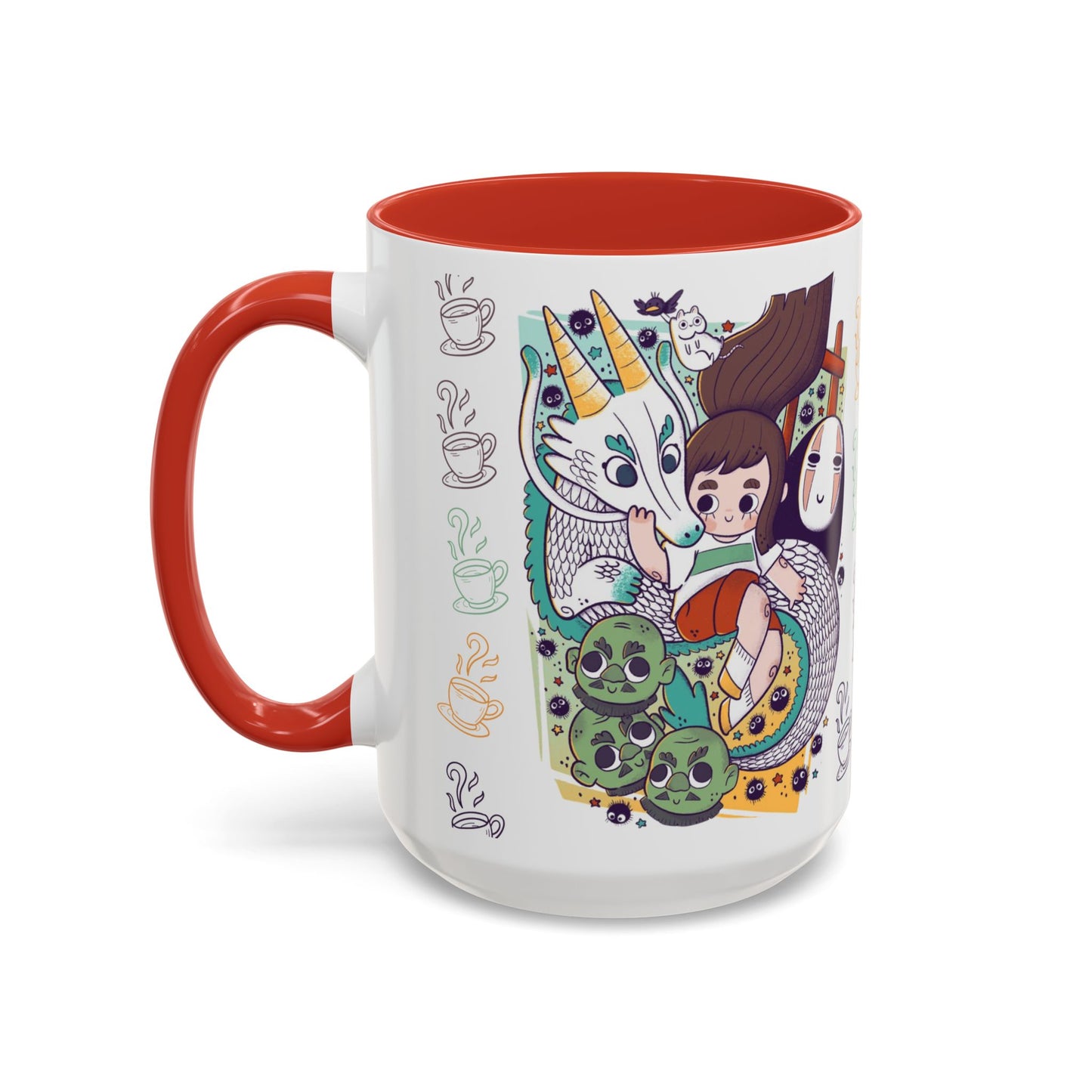 Spirited Away Accent Mug – Color Handle Anime Cup 11oz & 15oz – Studio Ghibli Coffee Mug Featuring Chihiro & No Face