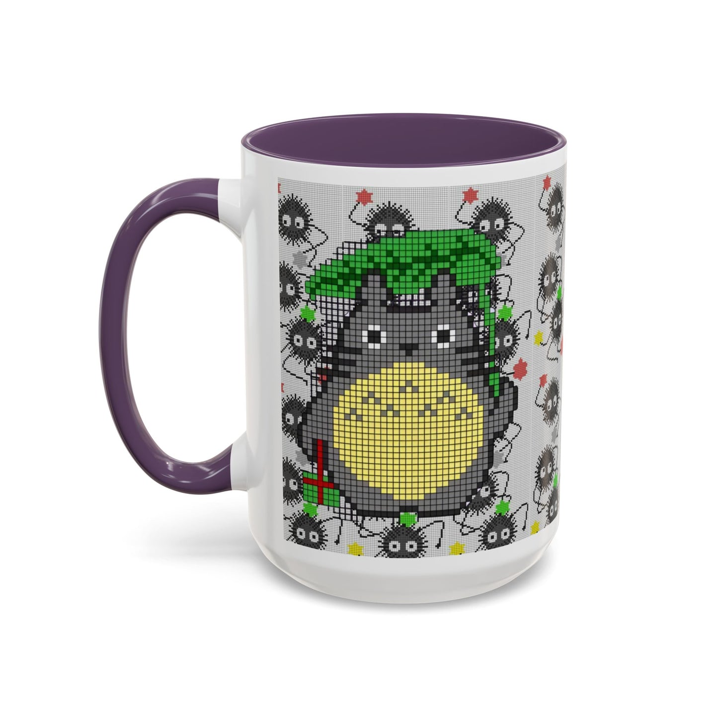Totoro & Soot Sprites Accent Mug – Color Handle Studio Ghibli Cup – 11oz & 15oz Ceramic Anime Coffee Gift