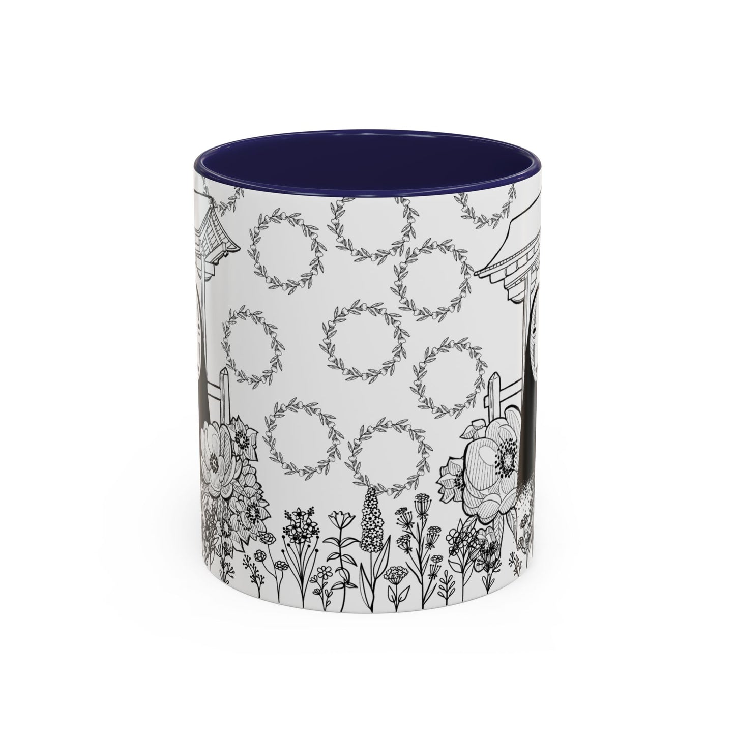 No Face Flowers Accent Mug – Studio Ghibli Inspired Coffee Cup – 11oz & 15oz Ceramic Anime Gift