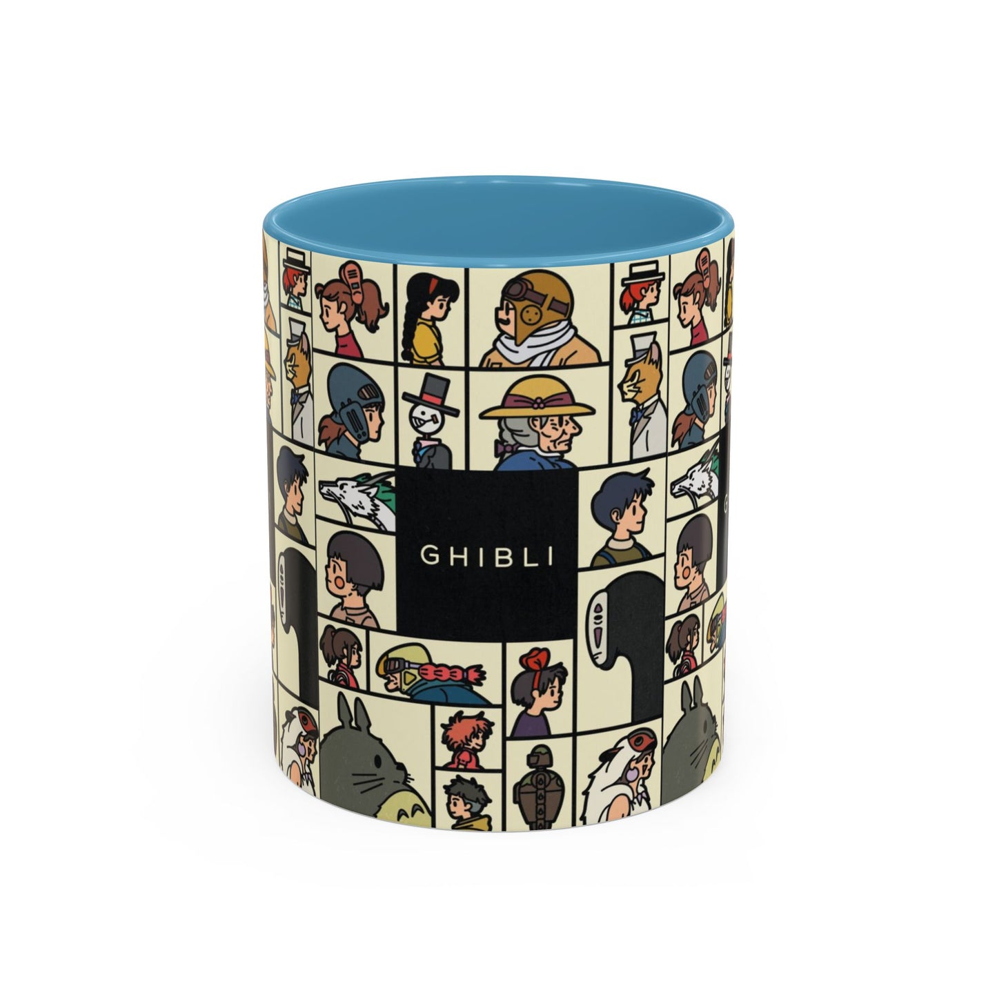 Studio Ghibli Characters Sketch Accent Mug – 11oz & 15oz Anime Coffee Cup with Color Handle