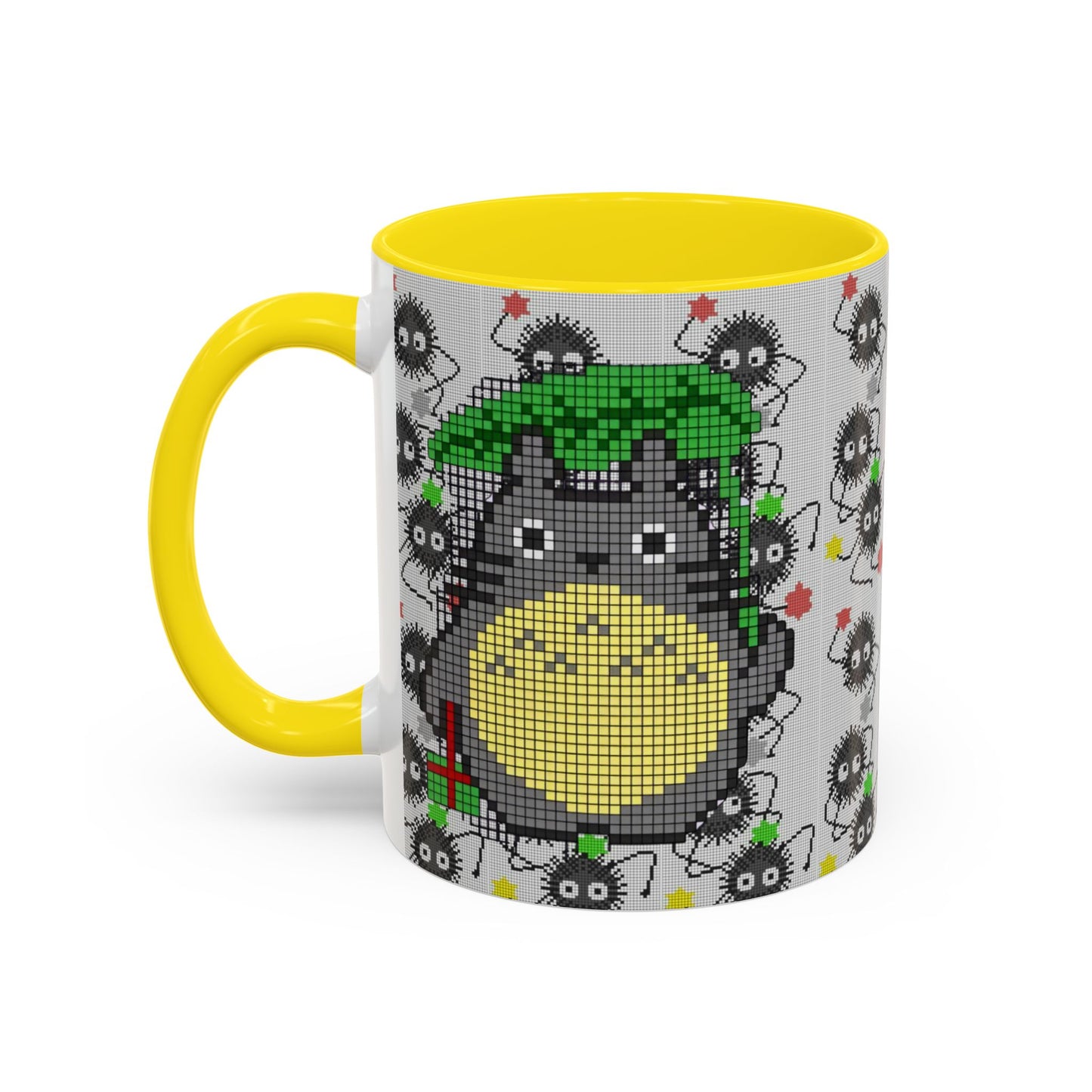 Totoro & Soot Sprites Accent Mug – Color Handle Studio Ghibli Cup – 11oz & 15oz Ceramic Anime Coffee Gift