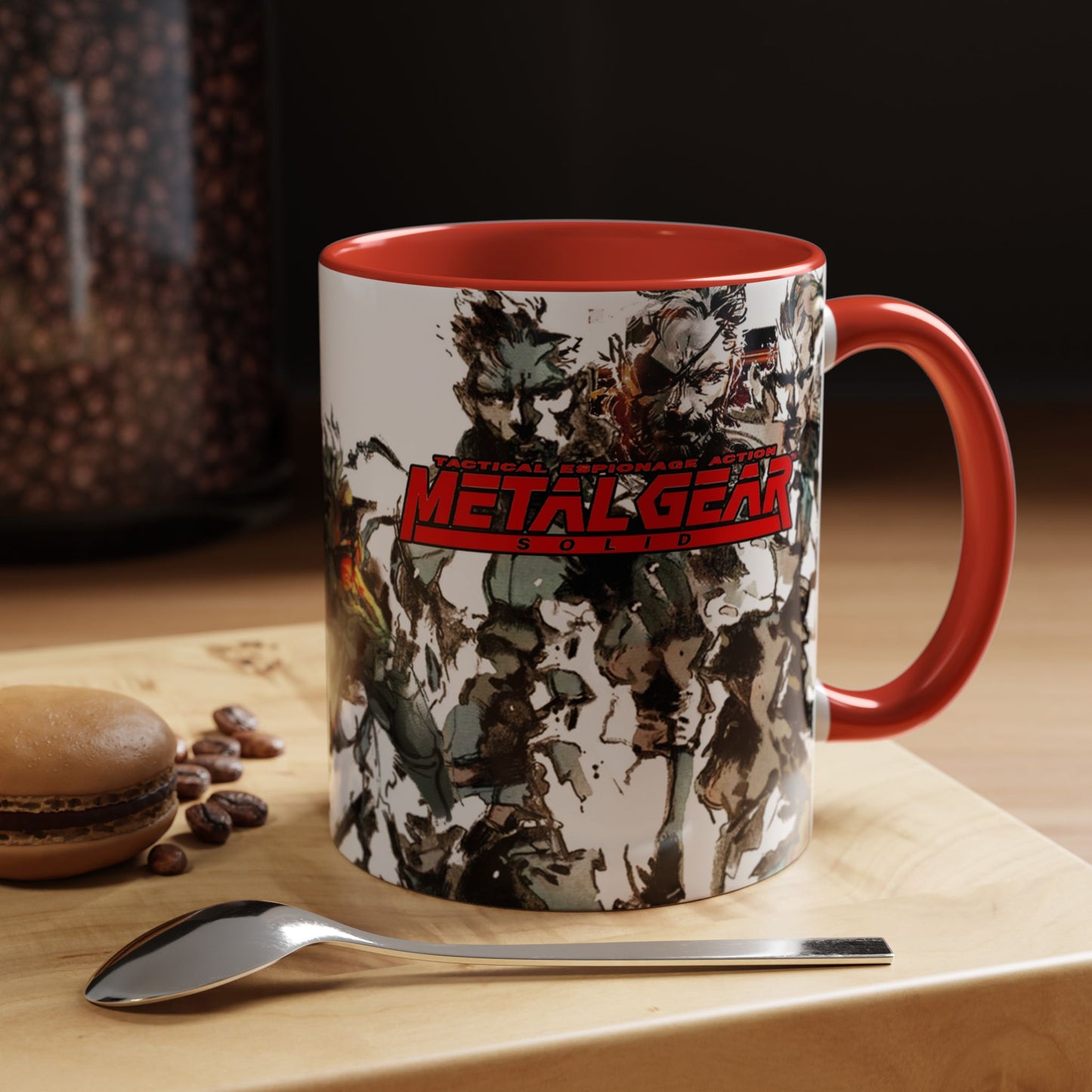 Metal Gear Fox Hound Accent Mug – 11oz & 15oz Colored Handle Coffee Cup – Tactical Gamer Gift for Fans