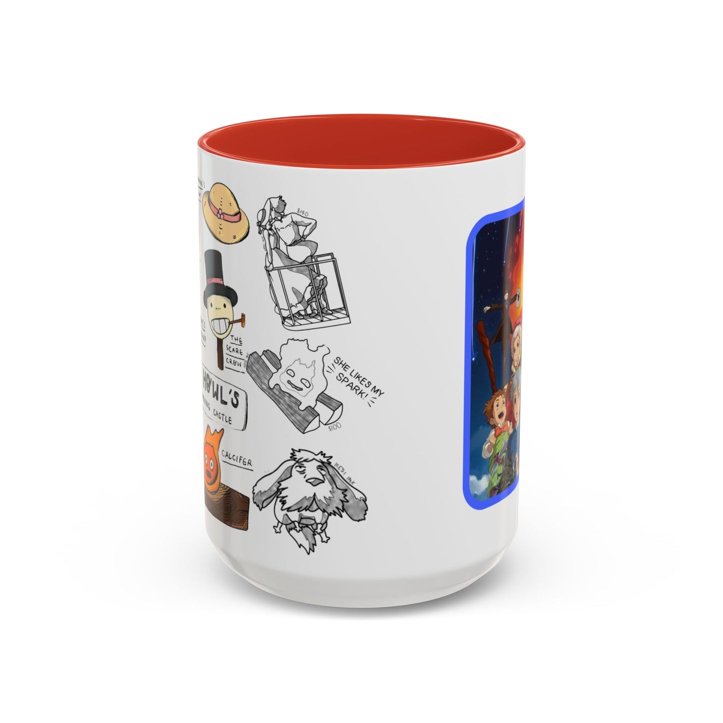 Howl’s Moving Castle Accent Mug – Ghibli Collage Color Handle Cup 11oz & 15oz – Anime Coffee Mug Featuring Howl & Calcifer