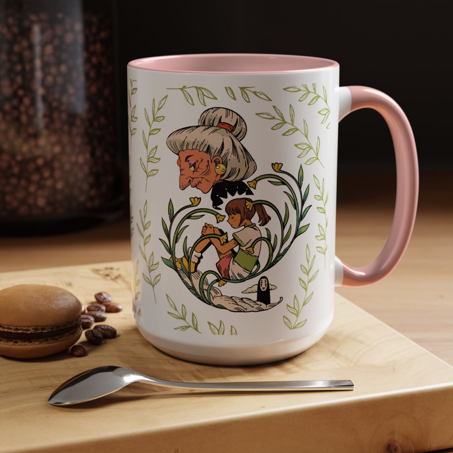 Spirited Away Chihiro Accent Mug – Studio Ghibli Coffee Cup with Colored Handle – 11oz & 15oz Ceramic Anime Gift