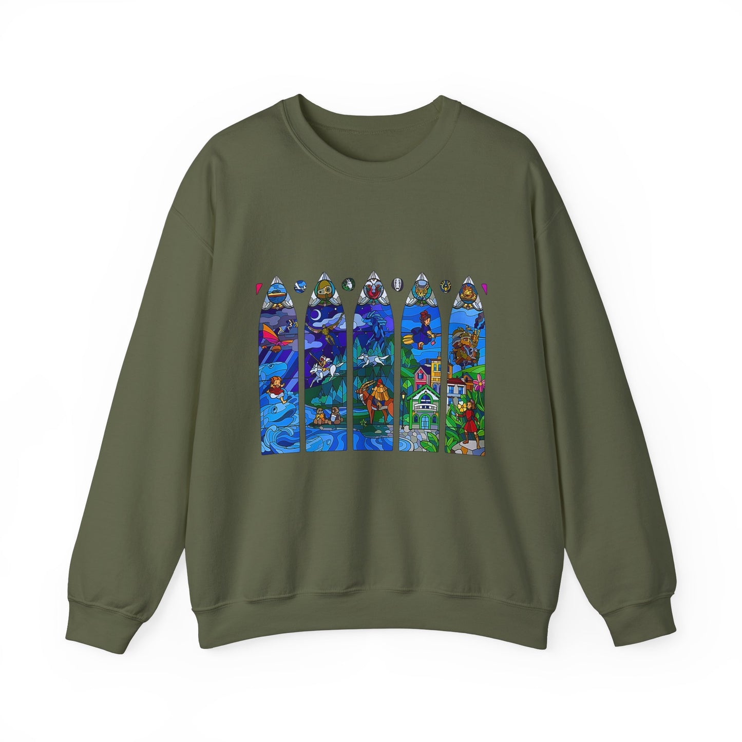 Studio Ghibli Stained Glass Sweatshirt – 100% Cotton Anime Pullover with Vitral-Inspired Design