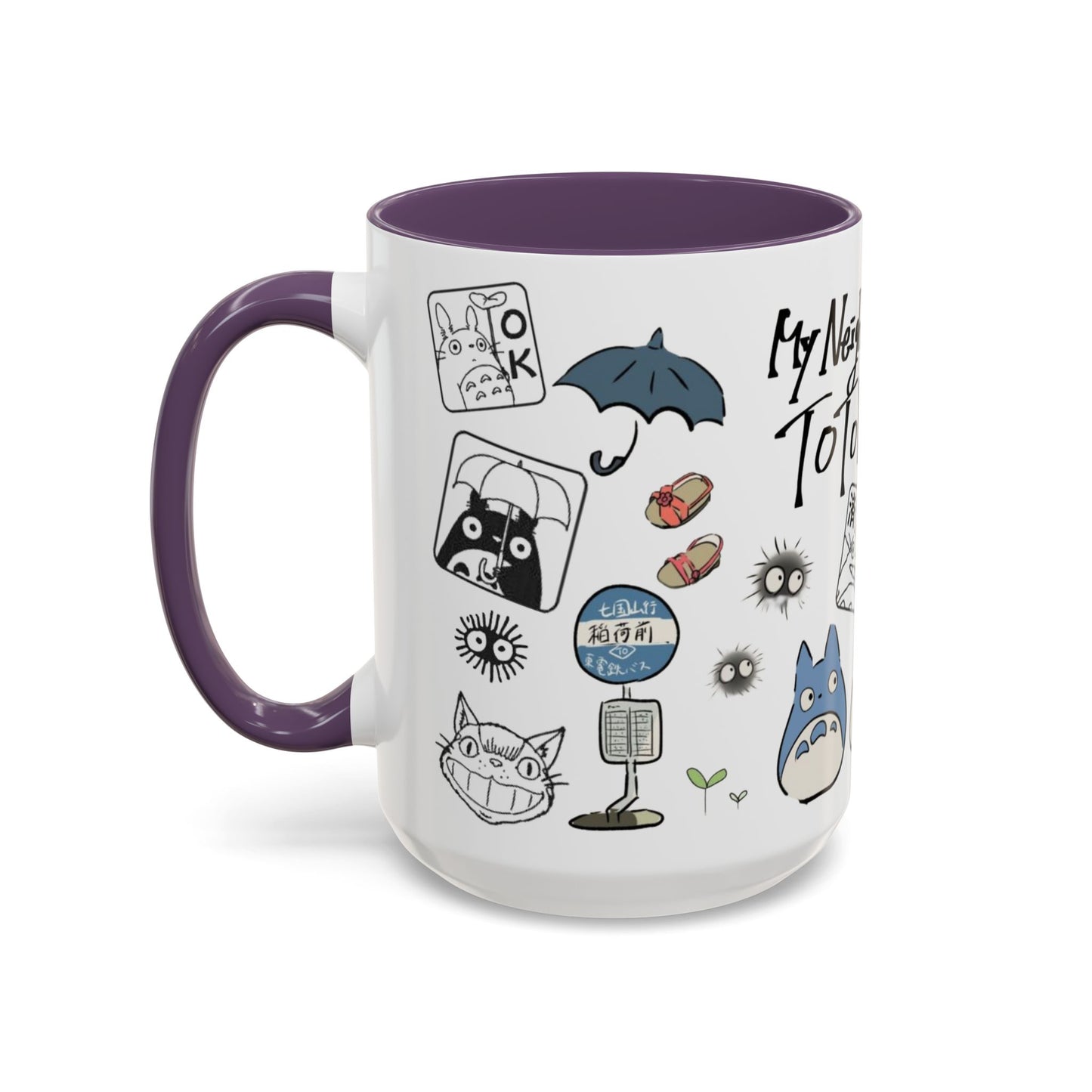 My Neighbor Totoro Accent Mug – Ghibli Collage Color Handle Cup 11oz & 15oz – Cute Anime Coffee Mug Gift