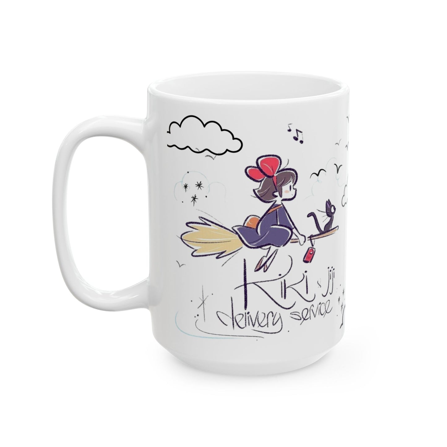 Kiki's Delivery Service Sketch Mug – Studio Ghibli Anime Cup – 11oz & 15oz Ceramic Coffee Mug Gift