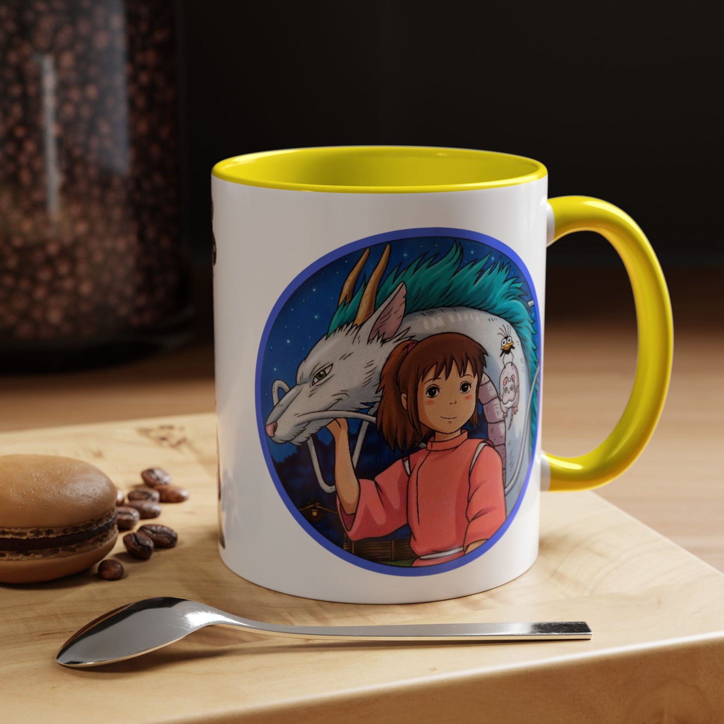 Spirited Away Moments Accent Mug – Color Handle Ghibli Cup 11oz & 15oz – Chihiro and Haku Anime Scene Gift
