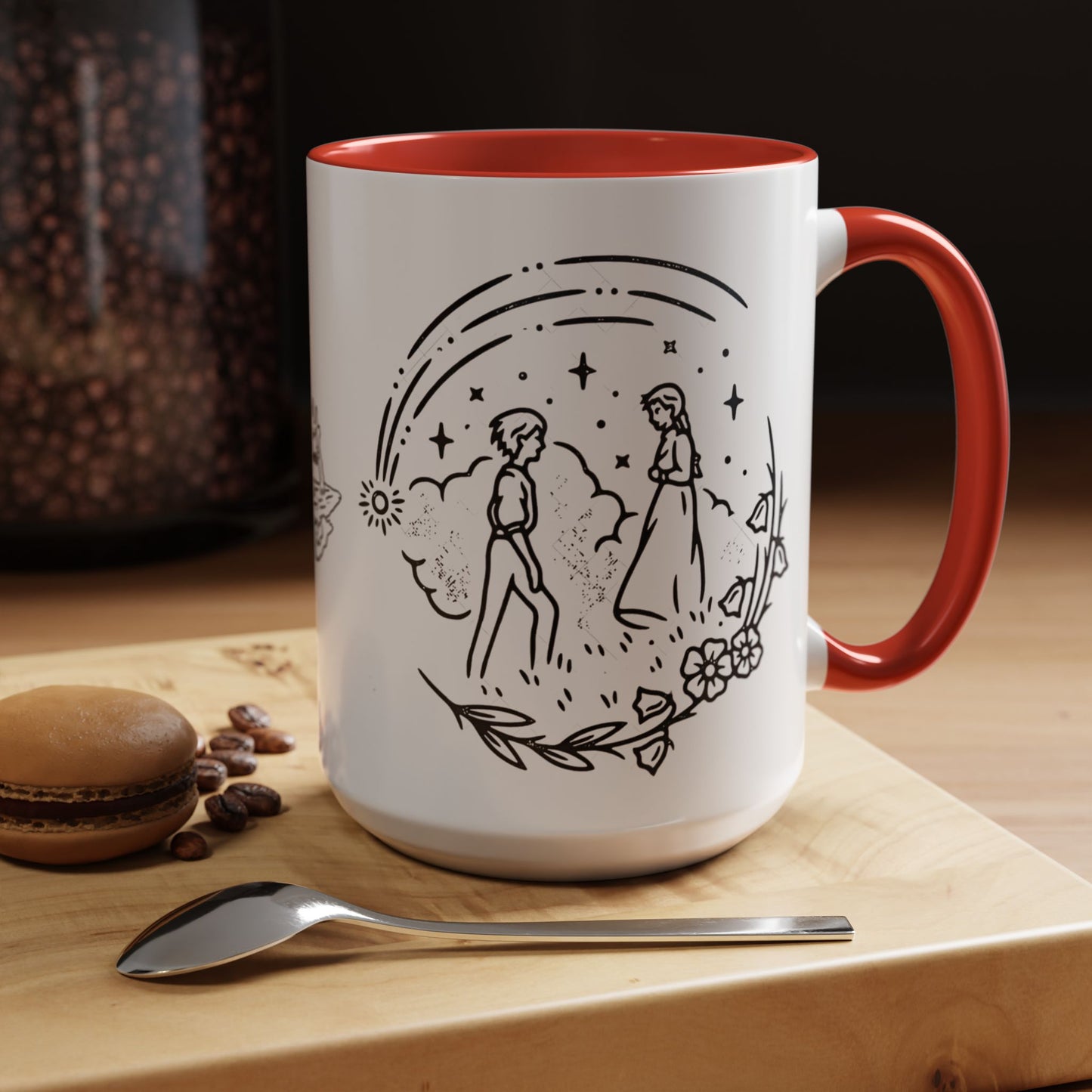 Calcifer Accent Mug – Howl’s Moving Castle Cup with Colored Handle – Studio Ghibli Gift 11oz & 15oz
