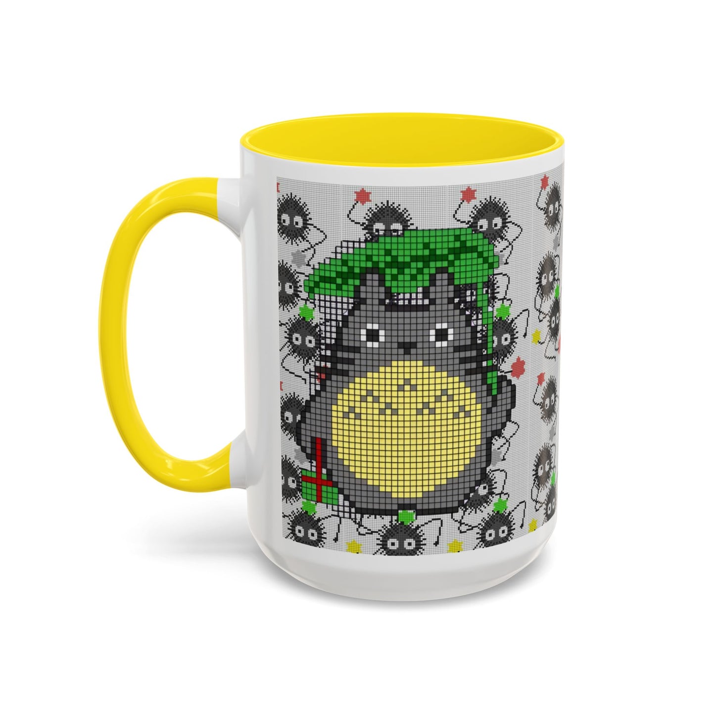 Totoro & Soot Sprites Accent Mug – Color Handle Studio Ghibli Cup – 11oz & 15oz Ceramic Anime Coffee Gift