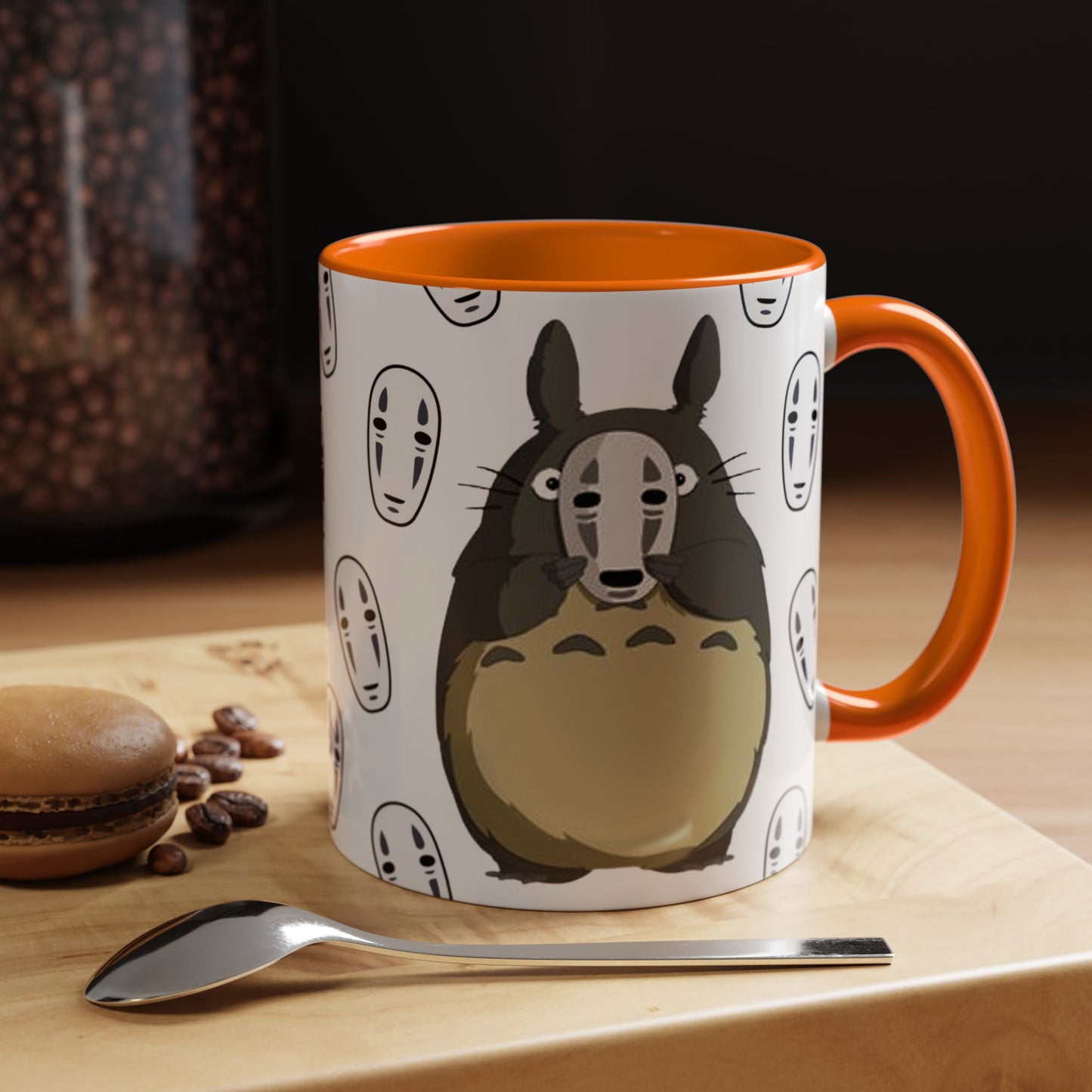 Totoro No Face Mask Accent Mug – Studio Ghibli Color Handle Cup 11oz & 15oz – Cute Anime Crossover Coffee Gift