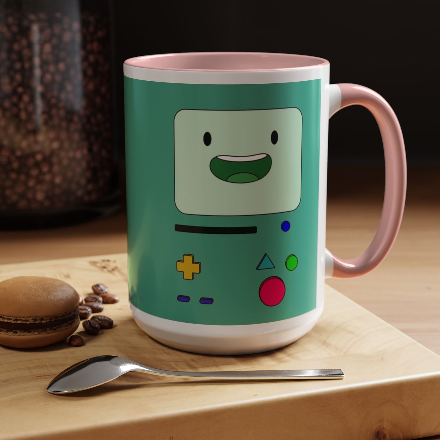 BMO Adventure Time Accent Handle Mug – Colorful Beemo Cup – 11oz & 15oz Ceramic Gift for Cartoon Fans