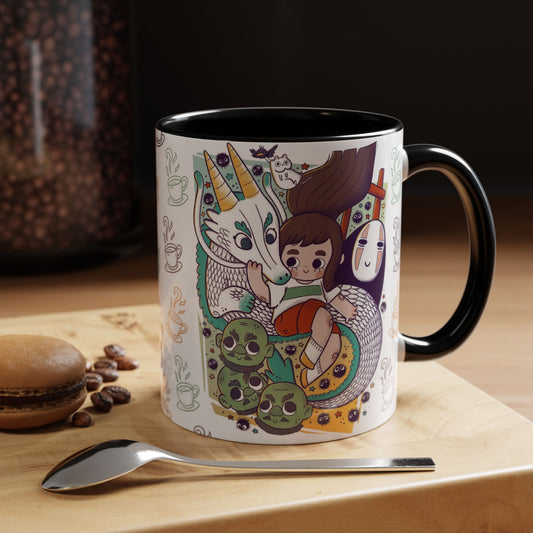 Spirited Away Accent Mug – Color Handle Anime Cup 11oz & 15oz – Studio Ghibli Coffee Mug Featuring Chihiro & No Face