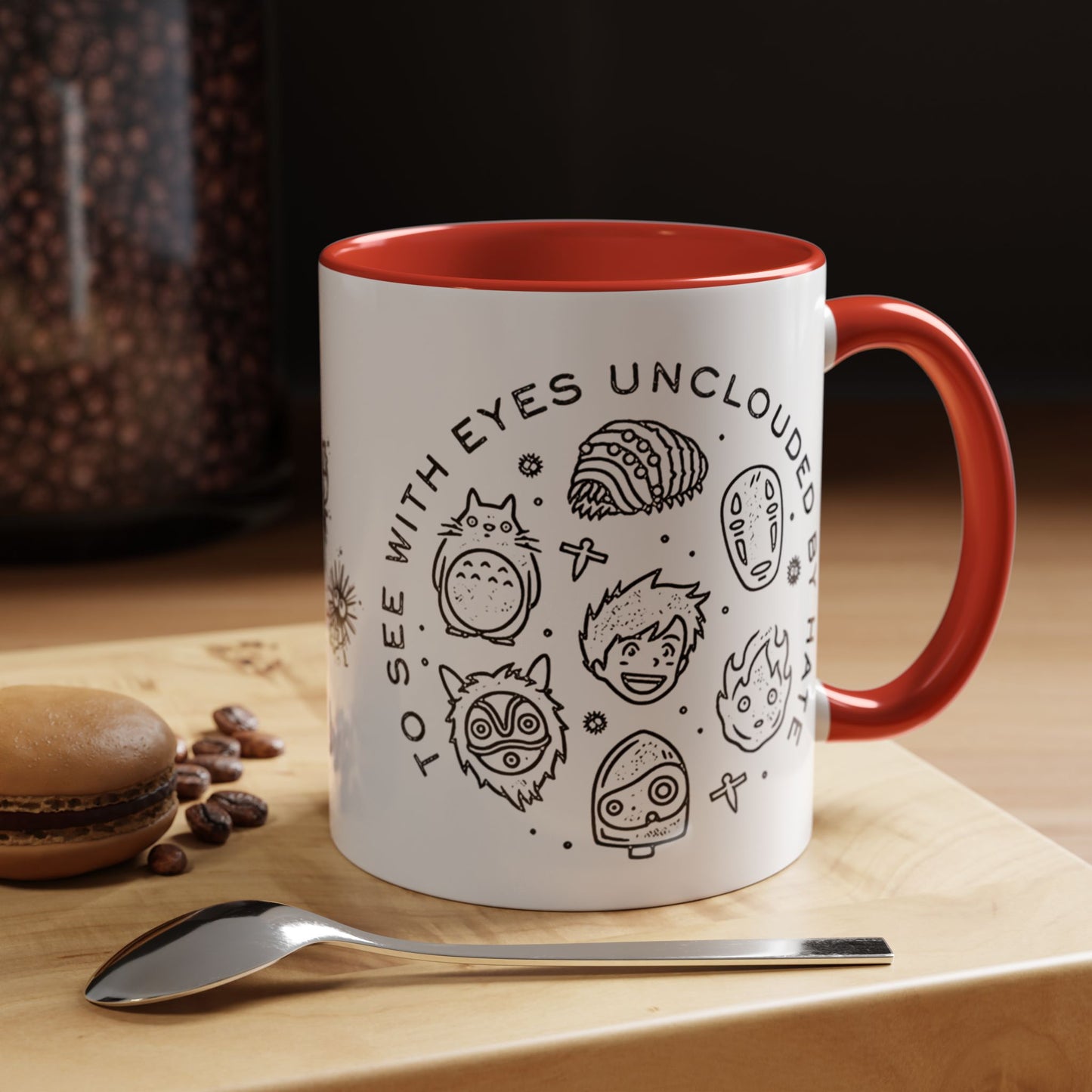 Universe Ghibli Accent Mug – Color Handle Anime Coffee Cup – 11oz & 15oz Studio Ghibli Ceramic Mug Gift