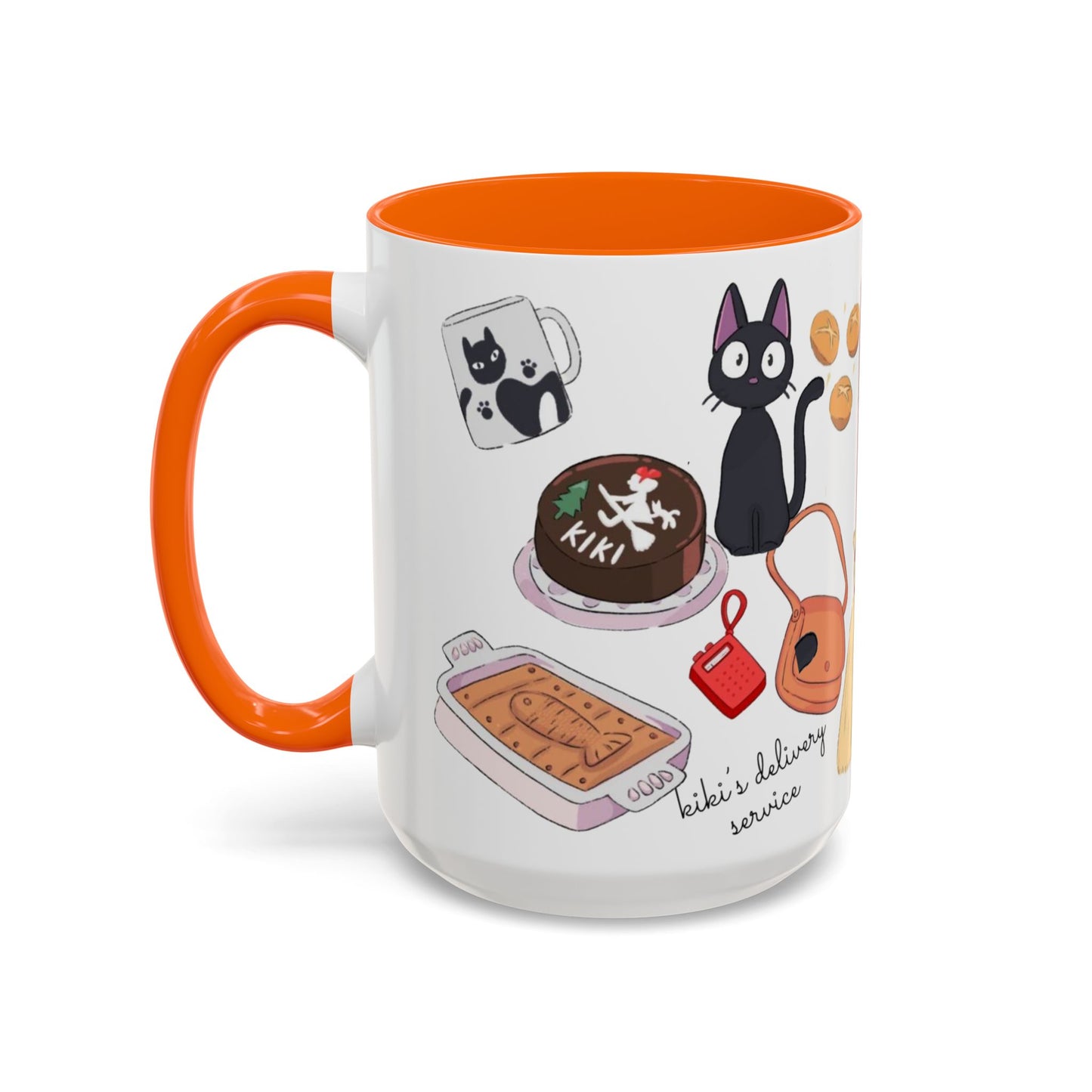 Jiji Funny Accent Mug – Kiki’s Delivery Service Color Handle Cup 11oz & 15oz – Cute Ghibli Cat Anime Gift