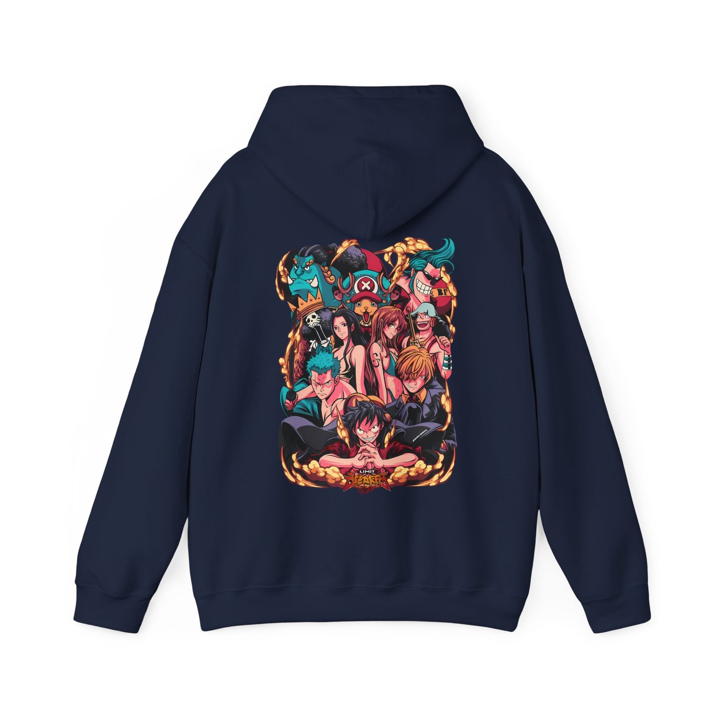 One Piece Characters Back Print Hoodie – 100% Cotton Anime Pullover Featuring Straw Hat Crew