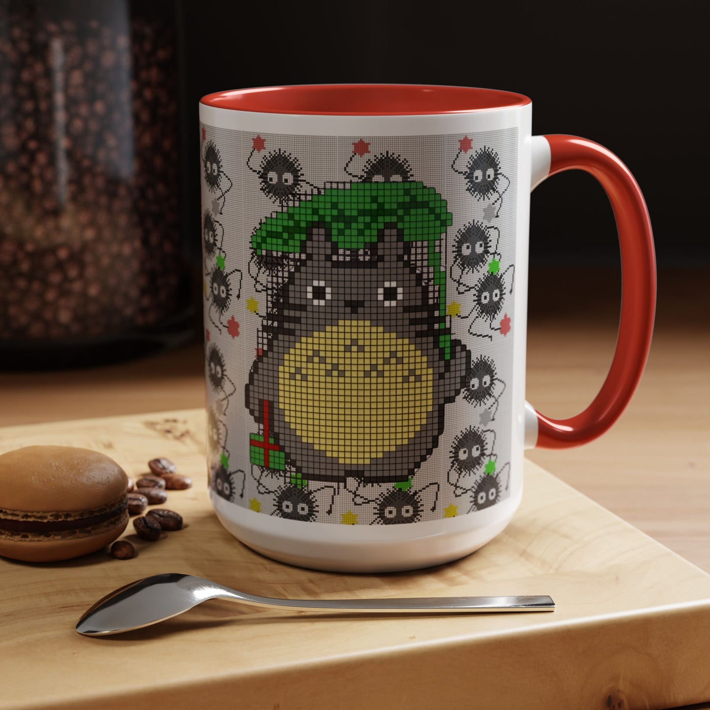 Totoro & Soot Sprites Accent Mug – Color Handle Studio Ghibli Cup – 11oz & 15oz Ceramic Anime Coffee Gift