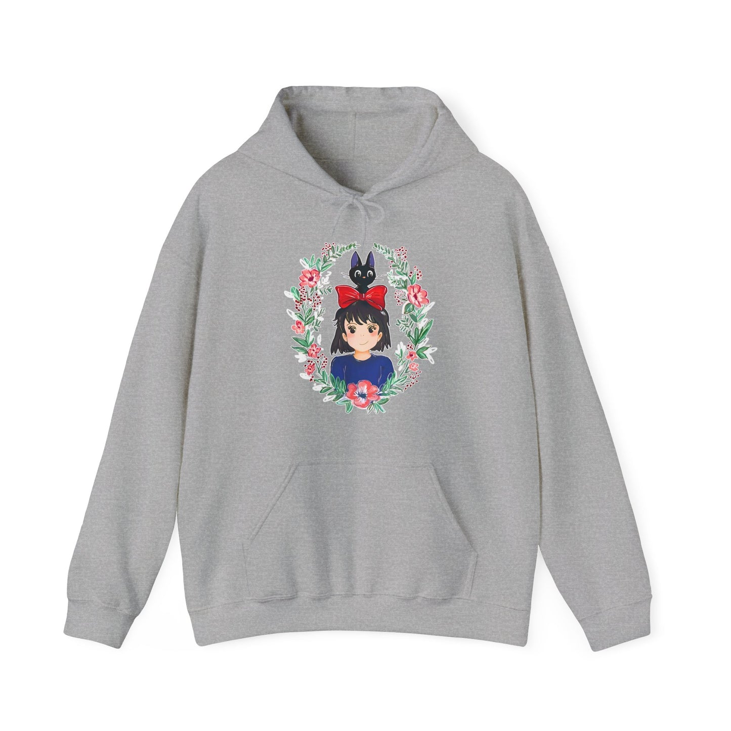 Kiki’s Delivery Service Flowers Hoodie – 100% Cotton Studio Ghibli Sweatshirt for Anime Fans