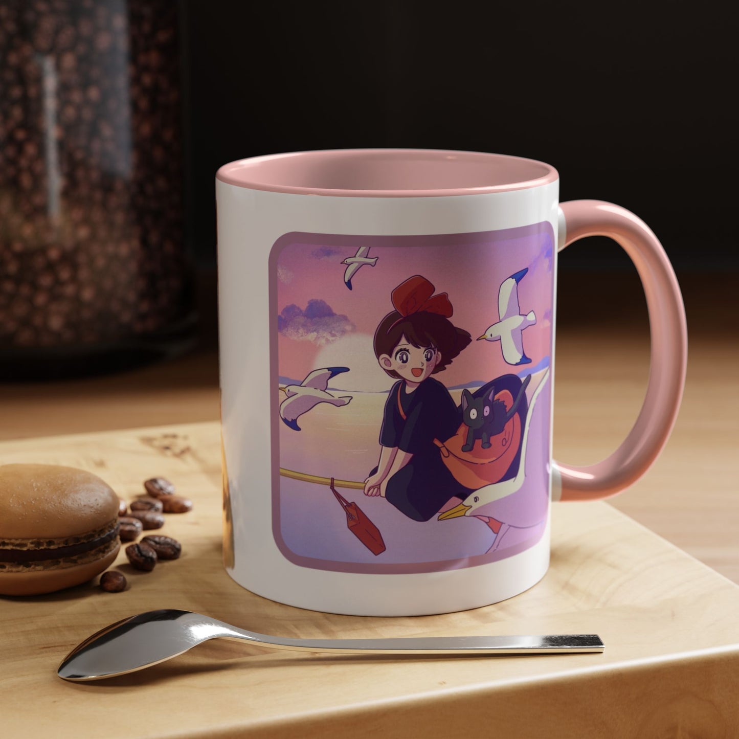 Jiji Funny Accent Mug – Kiki’s Delivery Service Color Handle Cup 11oz & 15oz – Cute Ghibli Cat Anime Gift