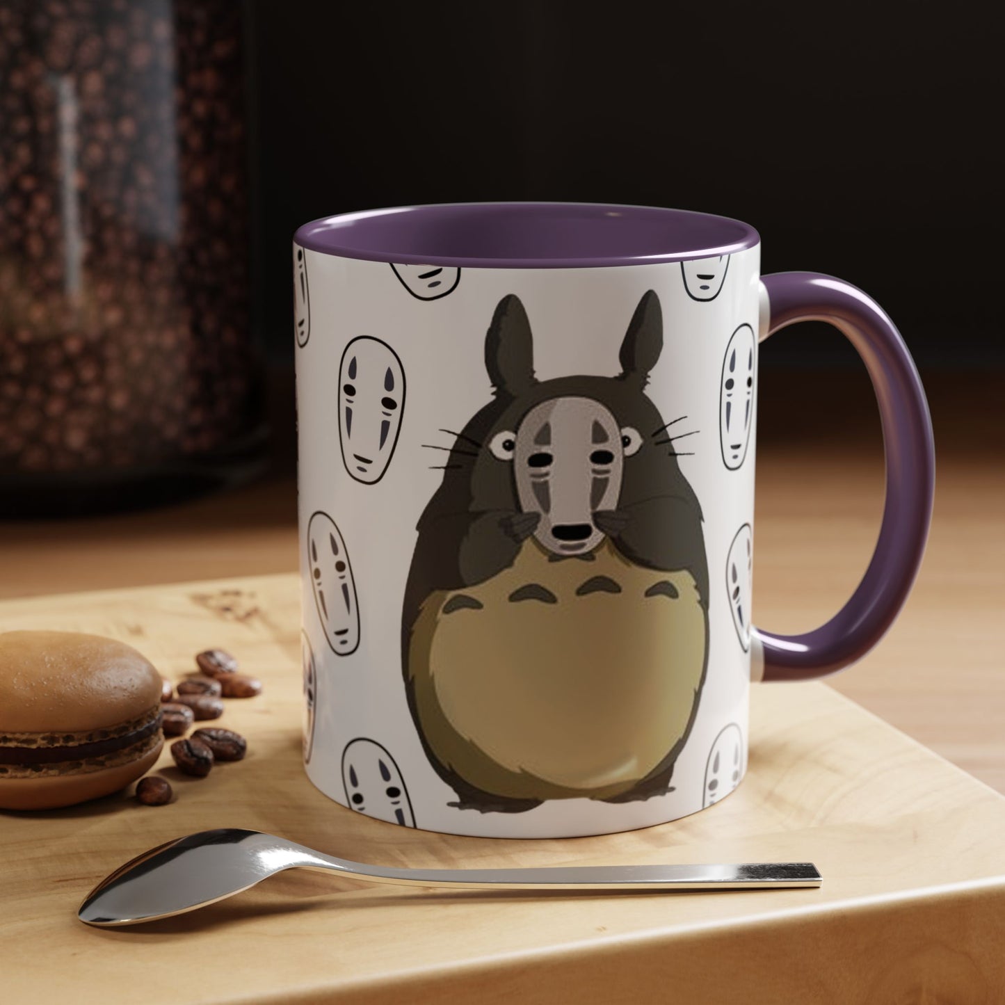 Totoro No Face Mask Accent Mug – Studio Ghibli Color Handle Cup 11oz & 15oz – Cute Anime Crossover Coffee Gift