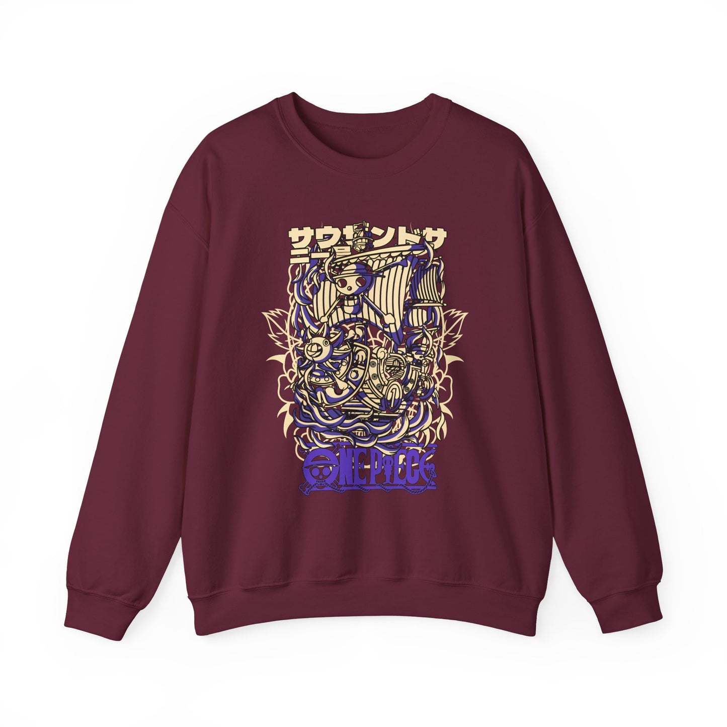 One Piece Ship Sweatshirt – 100% Cotton Anime Pullover Featuring Going Merry & Thousand Sunny