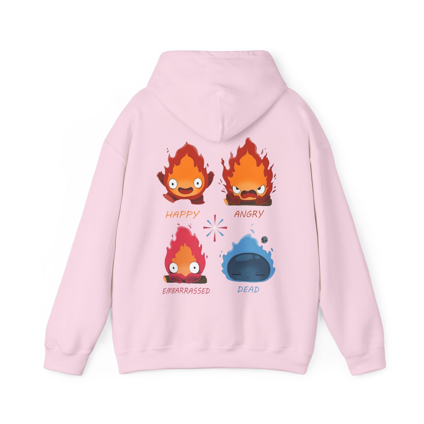 Funny Calcifer Faces Back Print Hoodie – 100% Cotton Anime Pullover | Howl’s Moving Castle Ghibli Style