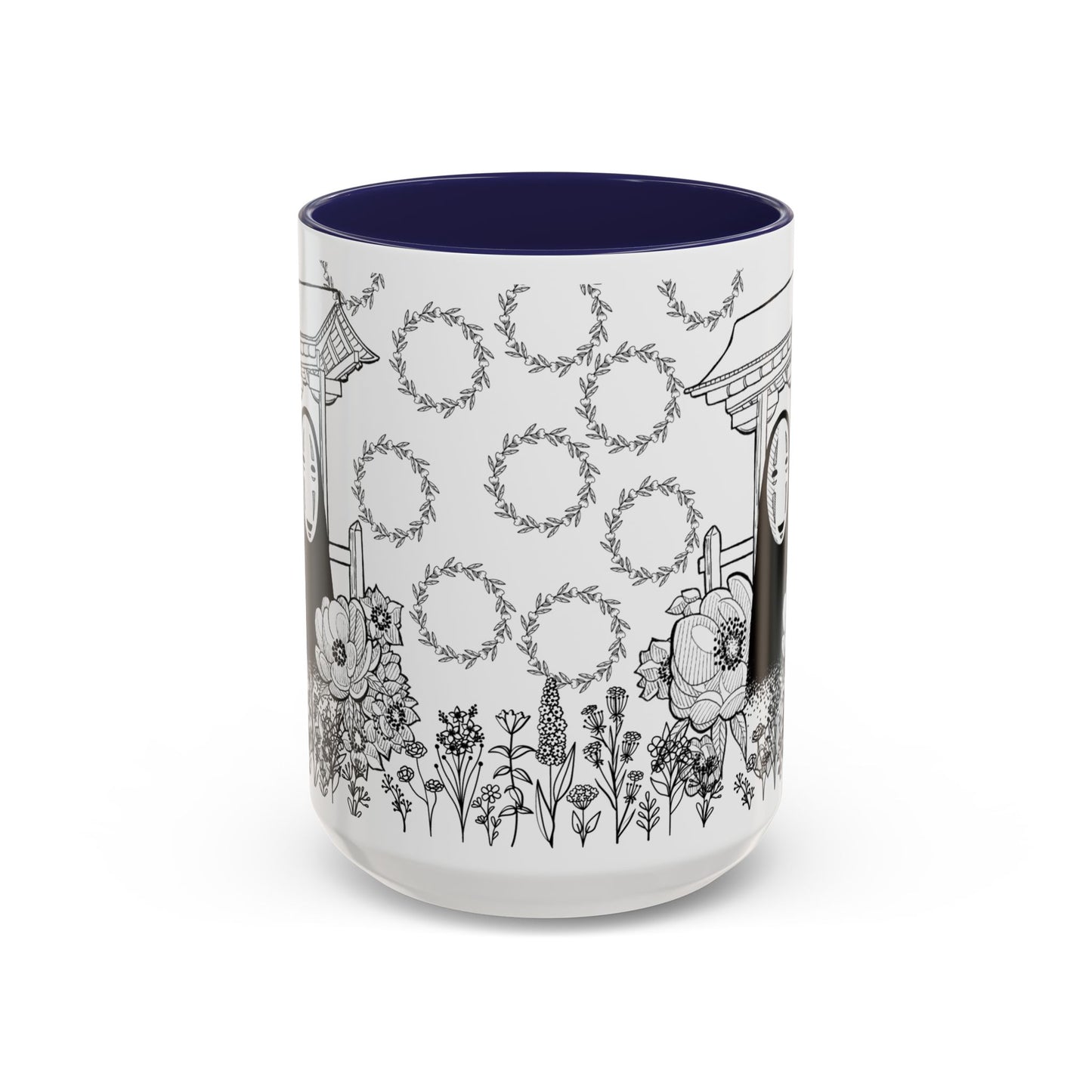 No Face Flowers Accent Mug – Studio Ghibli Inspired Coffee Cup – 11oz & 15oz Ceramic Anime Gift