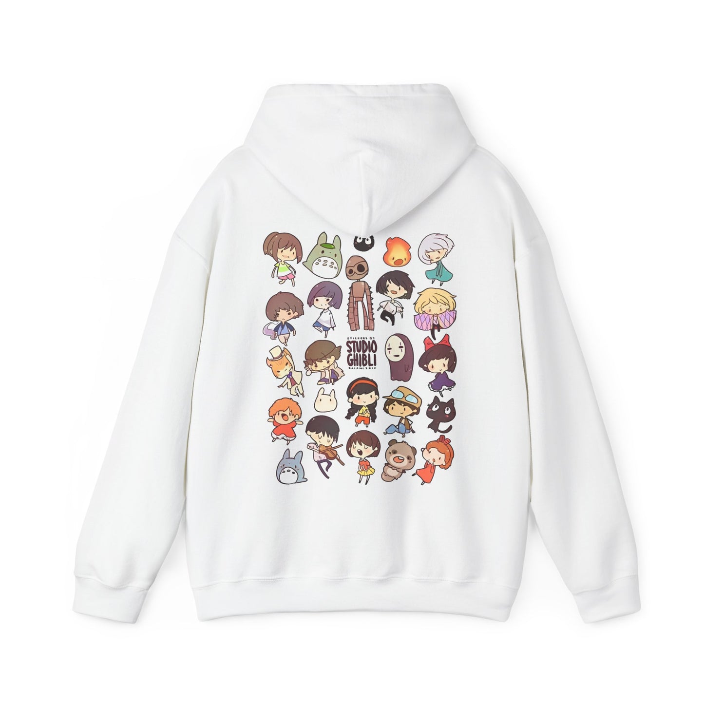 Chibi Studio Ghibli Characters Back Print Hoodie – 100% Cotton Anime Pullover for Ghibli Fans