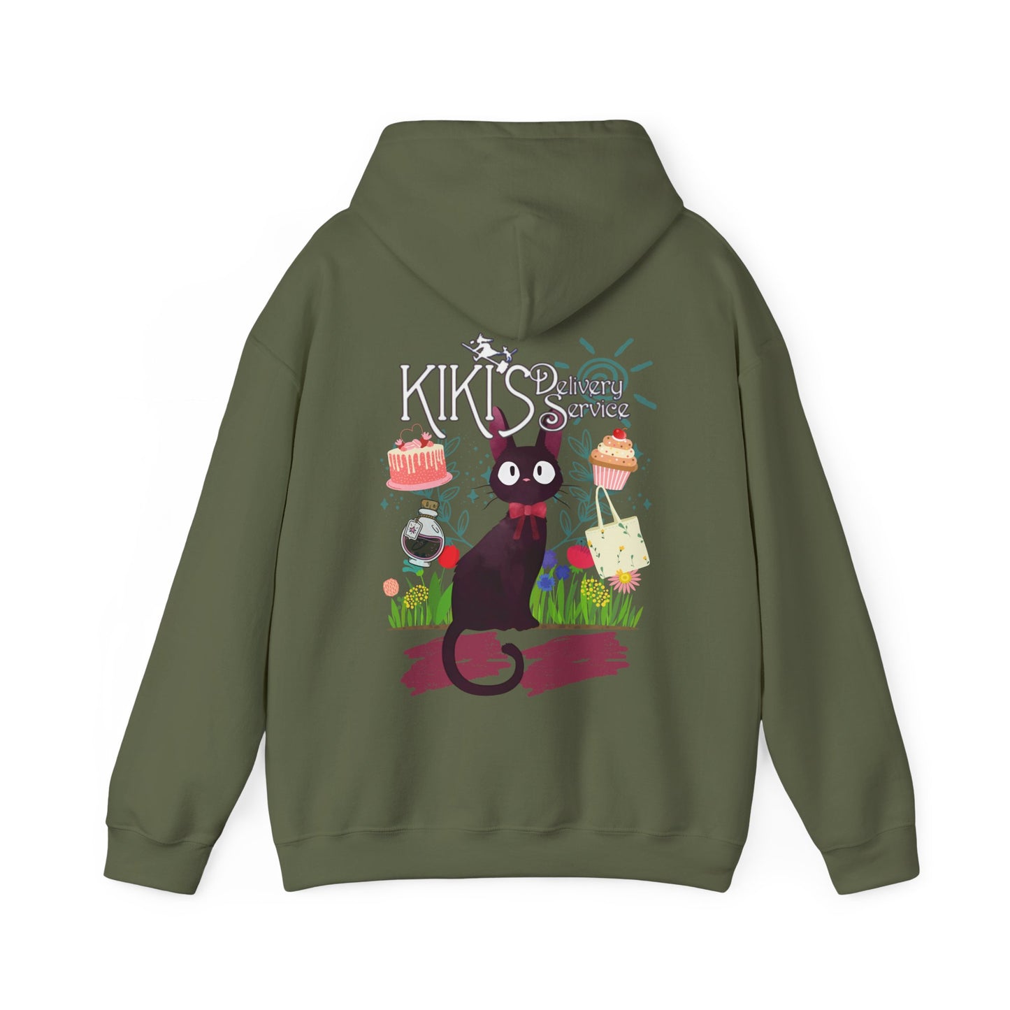 Jiji Collage Back Print Hoodie – 100% Cotton Studio Ghibli Kiki’s Delivery Service Cat Hoodie