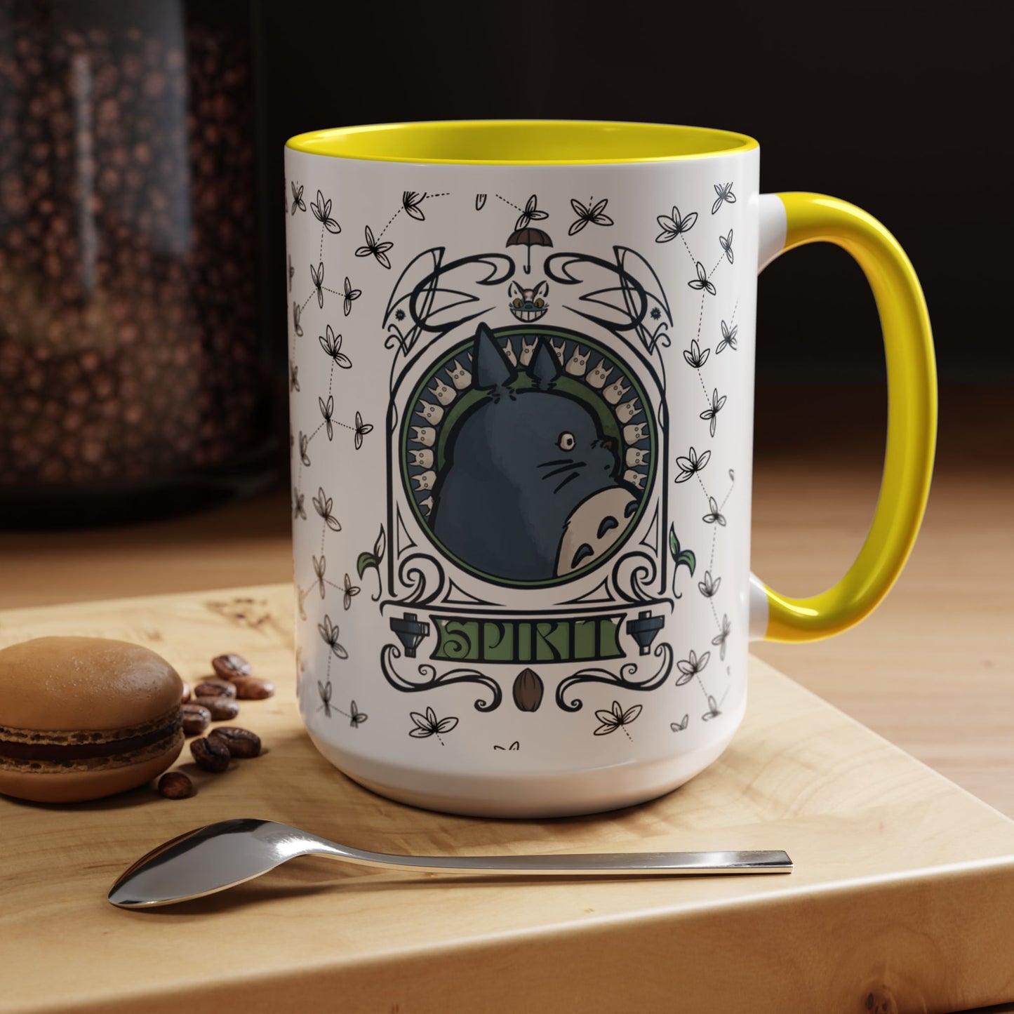 Totoro Spirited Ghibli Accent Handle Mug – 11oz & 15oz Anime Cup – Studio Ghibli Coffee Gift