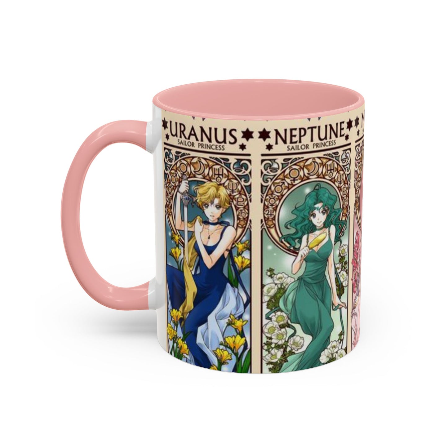 Sailor Moon Outer Guardians Accent Mug – Uranus Neptune Pluto Saturn – Color Handle Anime Cup 11oz 15oz