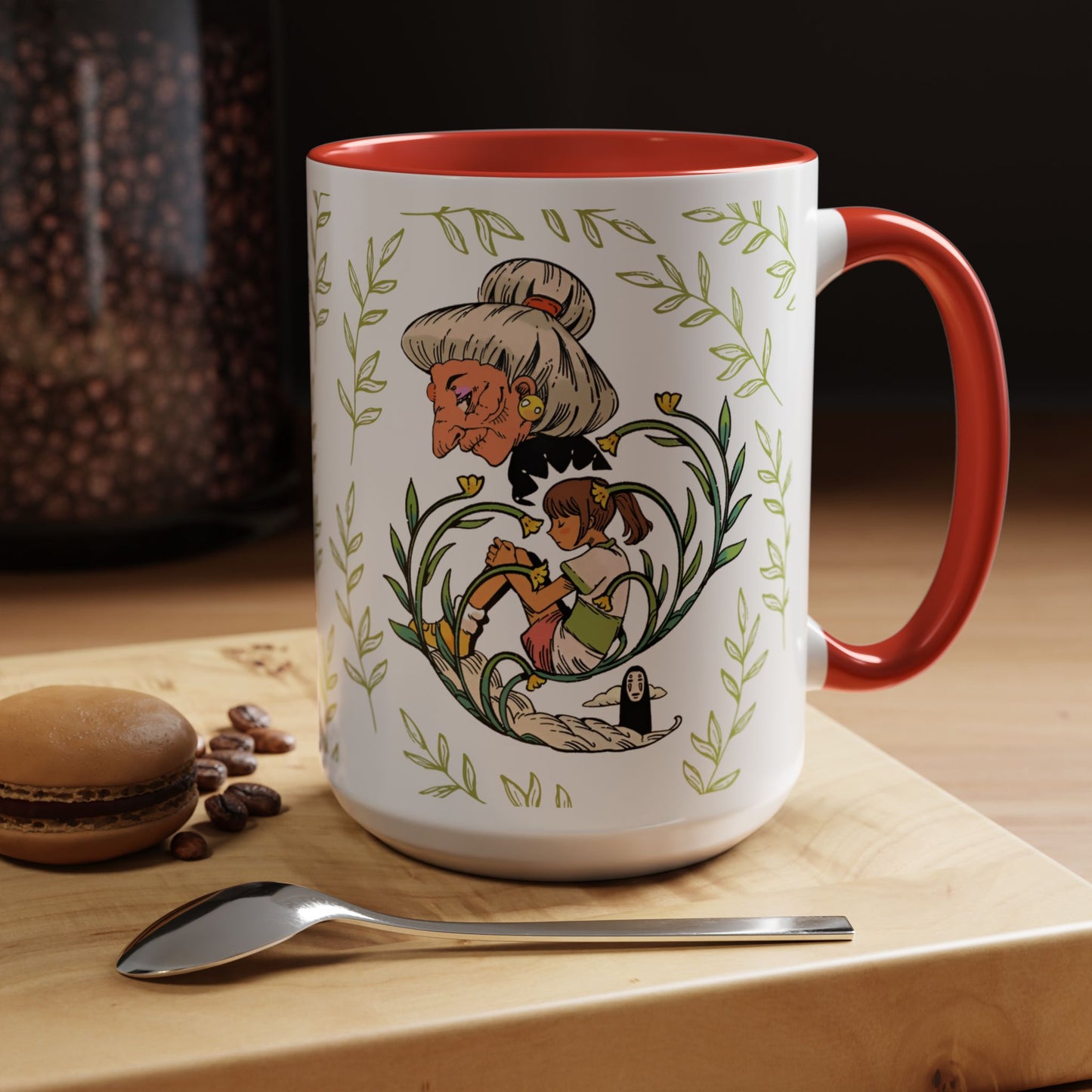 Spirited Away Chihiro Accent Mug – Studio Ghibli Coffee Cup with Colored Handle – 11oz & 15oz Ceramic Anime Gift