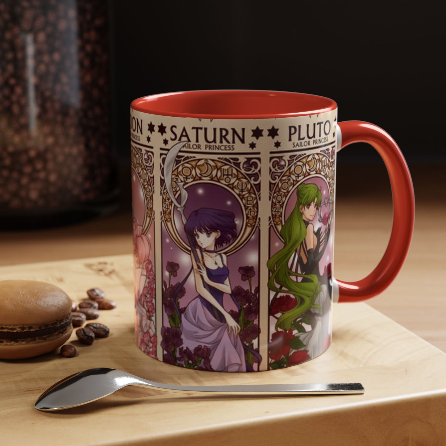 Sailor Moon Outer Guardians Accent Mug – Uranus Neptune Pluto Saturn – Color Handle Anime Cup 11oz 15oz