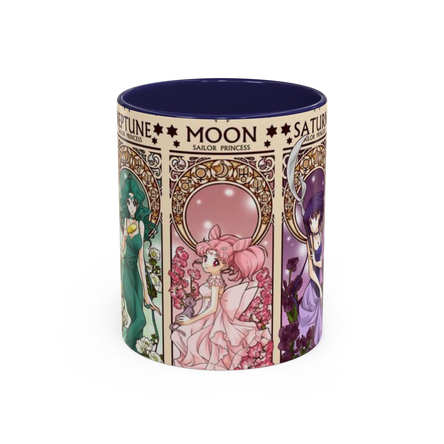 Sailor Moon Outer Guardians Accent Mug – Uranus Neptune Pluto Saturn – Color Handle Anime Cup 11oz 15oz