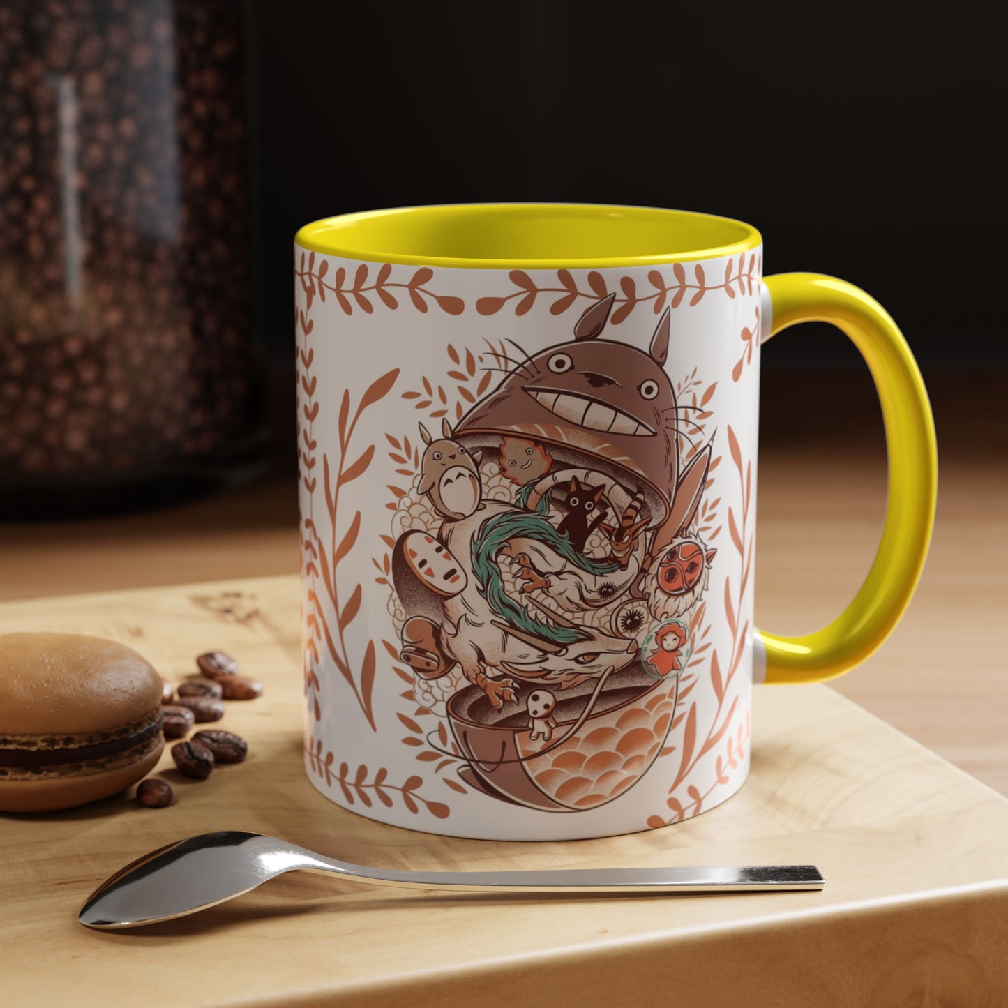 Totoro Matryoshka Accent Mug – 11oz & 15oz Studio Ghibli Inspired Coffee Cup with Color Handle