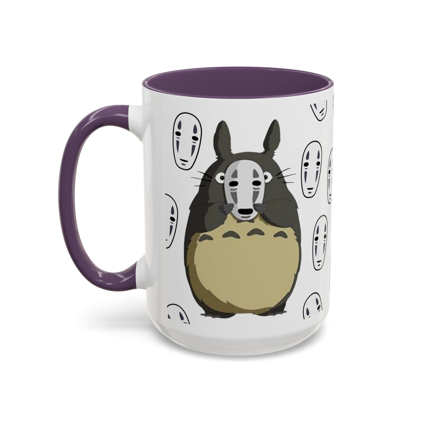 Totoro No Face Mask Accent Mug – Studio Ghibli Color Handle Cup 11oz & 15oz – Cute Anime Crossover Coffee Gift