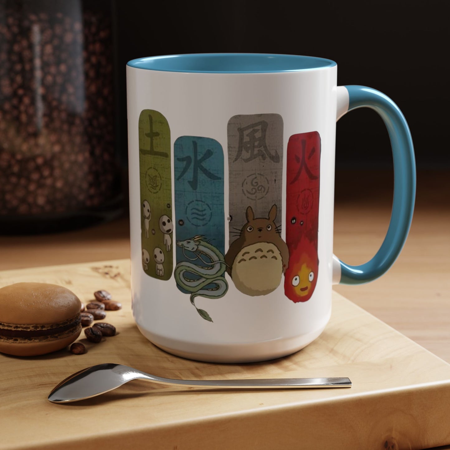 Studio Ghibli Figures Accent Mug – 11oz & 15oz Color Handle Anime Cup – Ghibli Character Coffee Mug for Fans