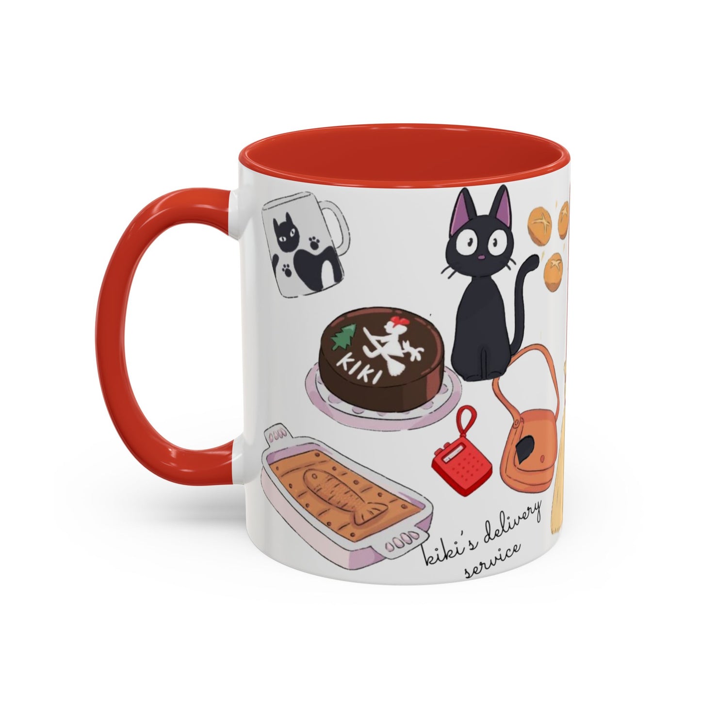 Jiji Funny Accent Mug – Kiki’s Delivery Service Color Handle Cup 11oz & 15oz – Cute Ghibli Cat Anime Gift