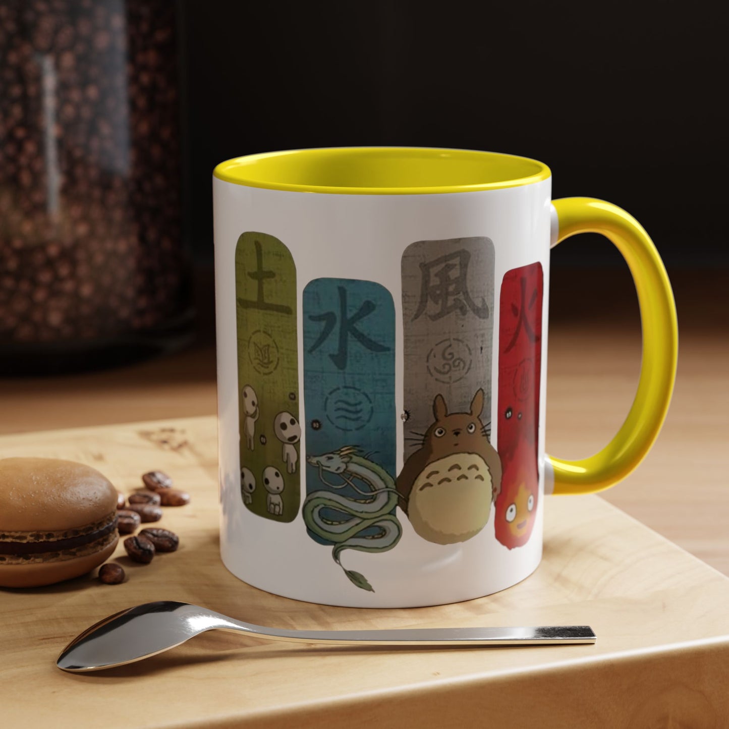 Studio Ghibli Figures Accent Mug – 11oz & 15oz Color Handle Anime Cup – Ghibli Character Coffee Mug for Fans