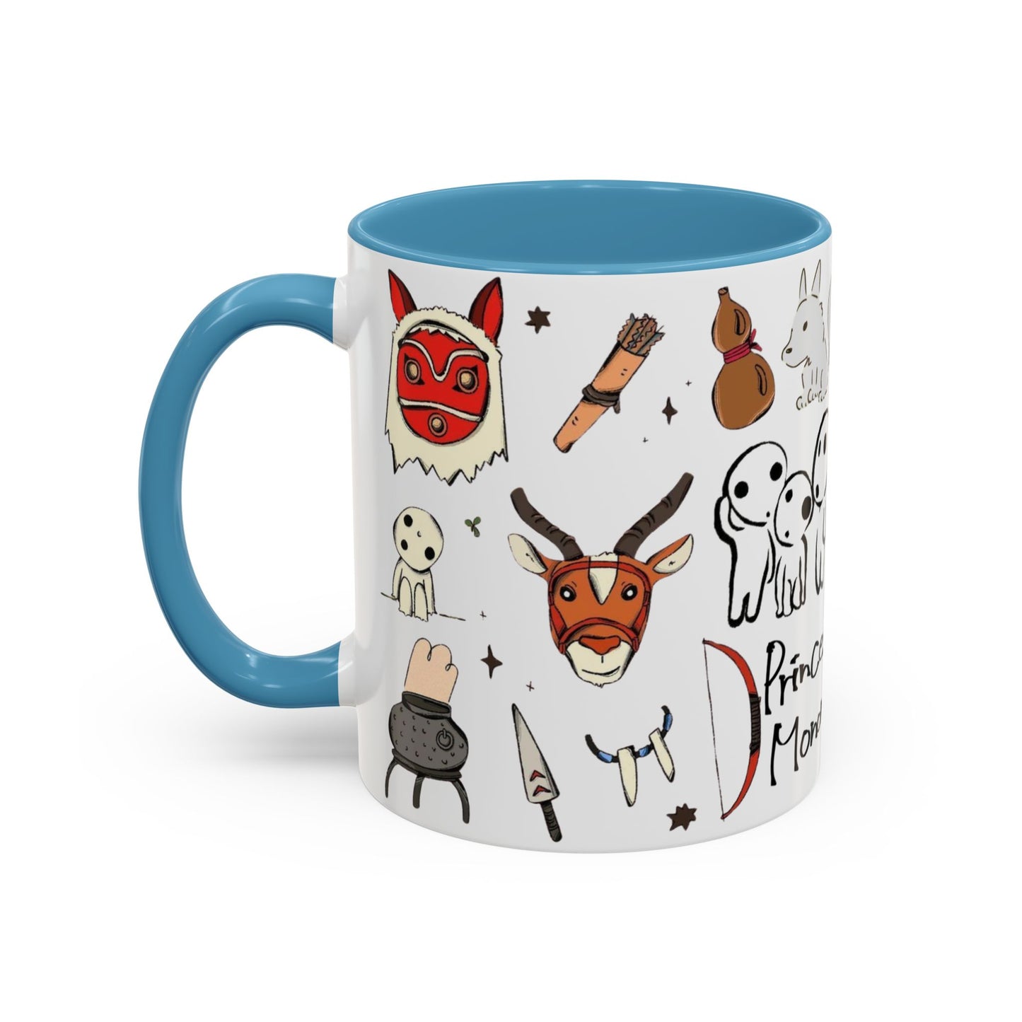 Princess Mononoke Accent Mug – Ghibli Collage Color Handle Cup 11oz & 15oz – Fantasy Anime Gift with San & Kodama